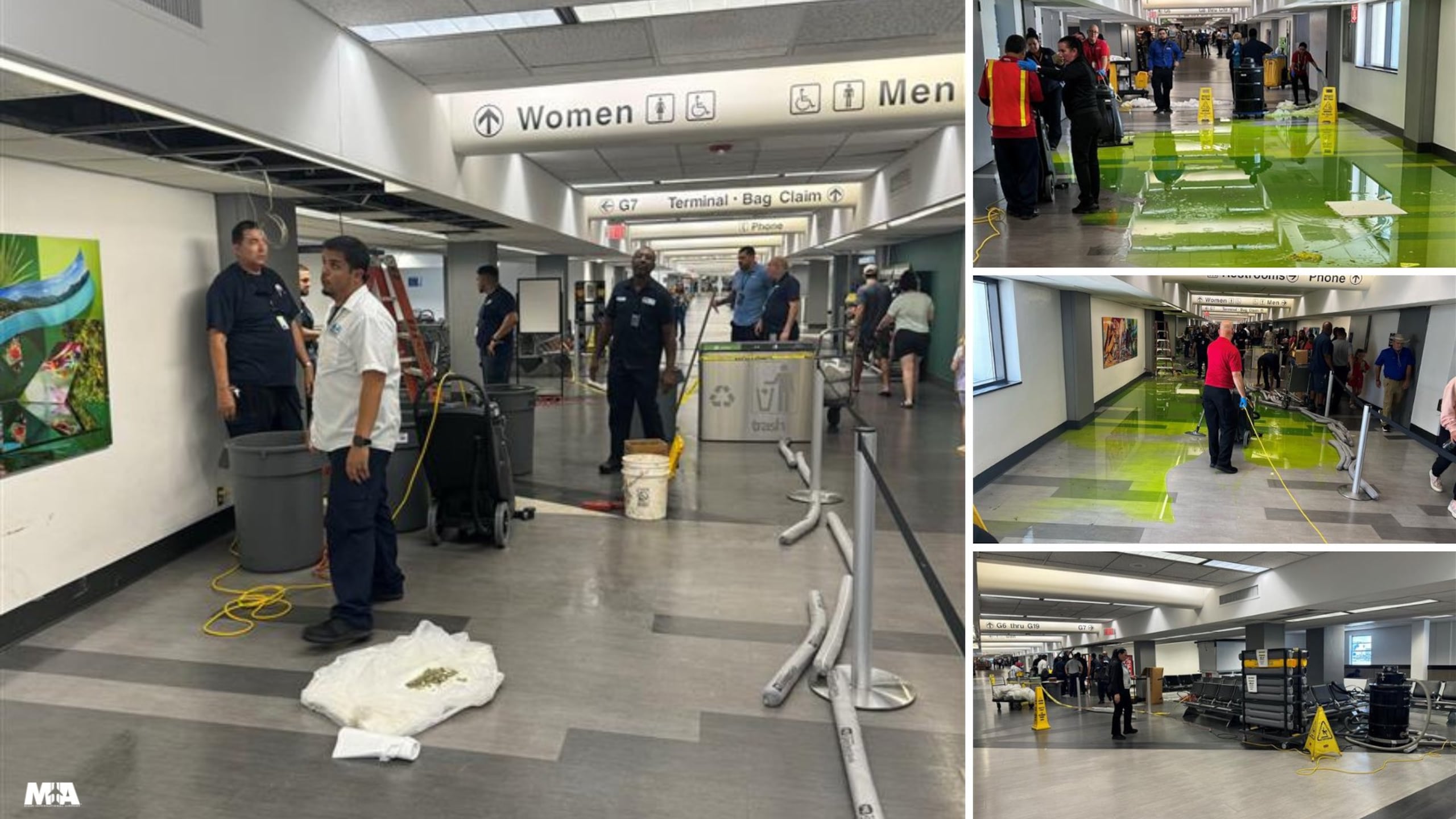 El líquido verde generó preocupación a los pasajeros del aeropuerto de Miami.