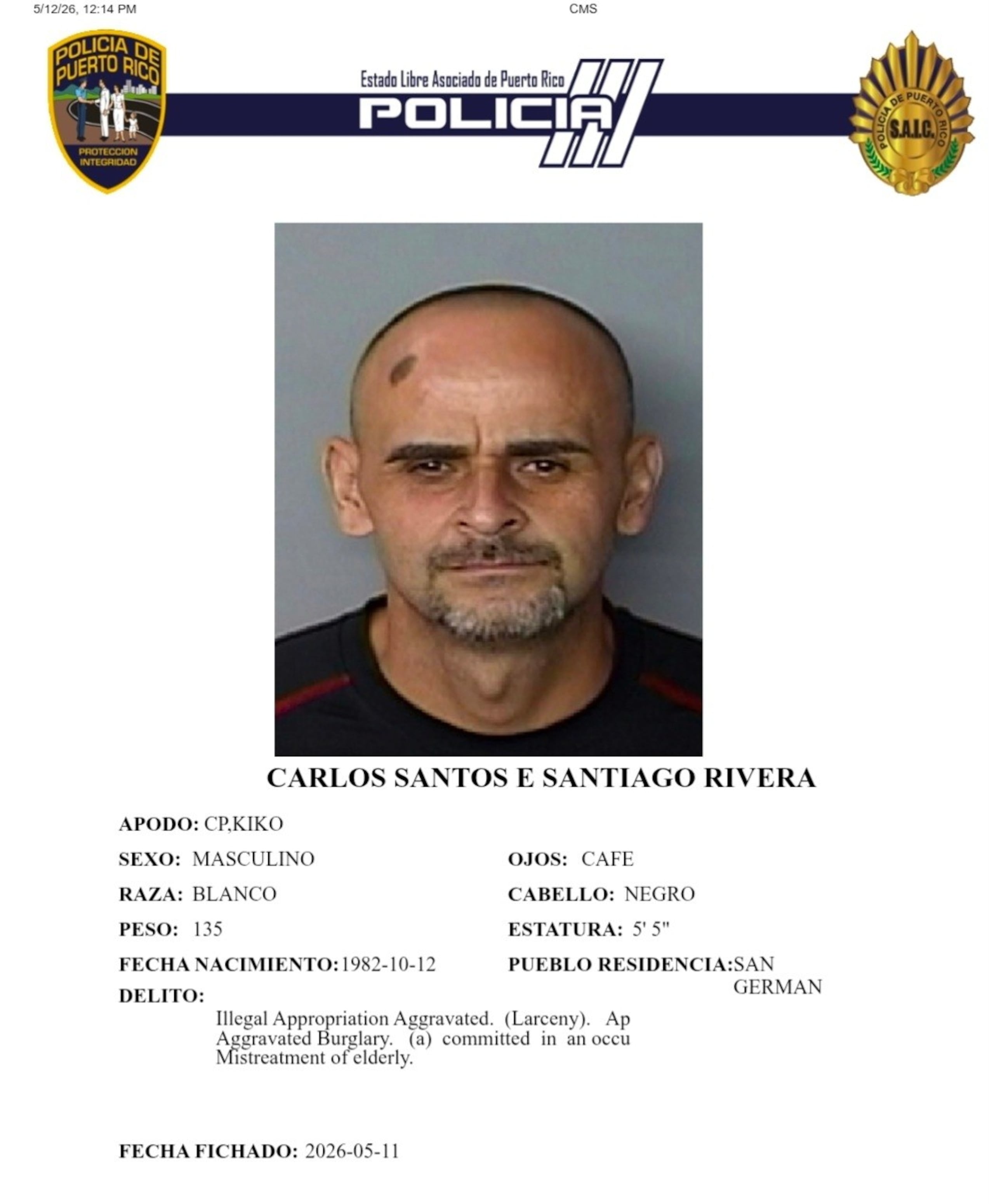 Carlos Santos Ezequiel Santiago Rivera enfrenta cargos por escalar junto a una mujer la residencia de una mujer de 79 años, para apropiarse de prendas valoradas en $17,000.