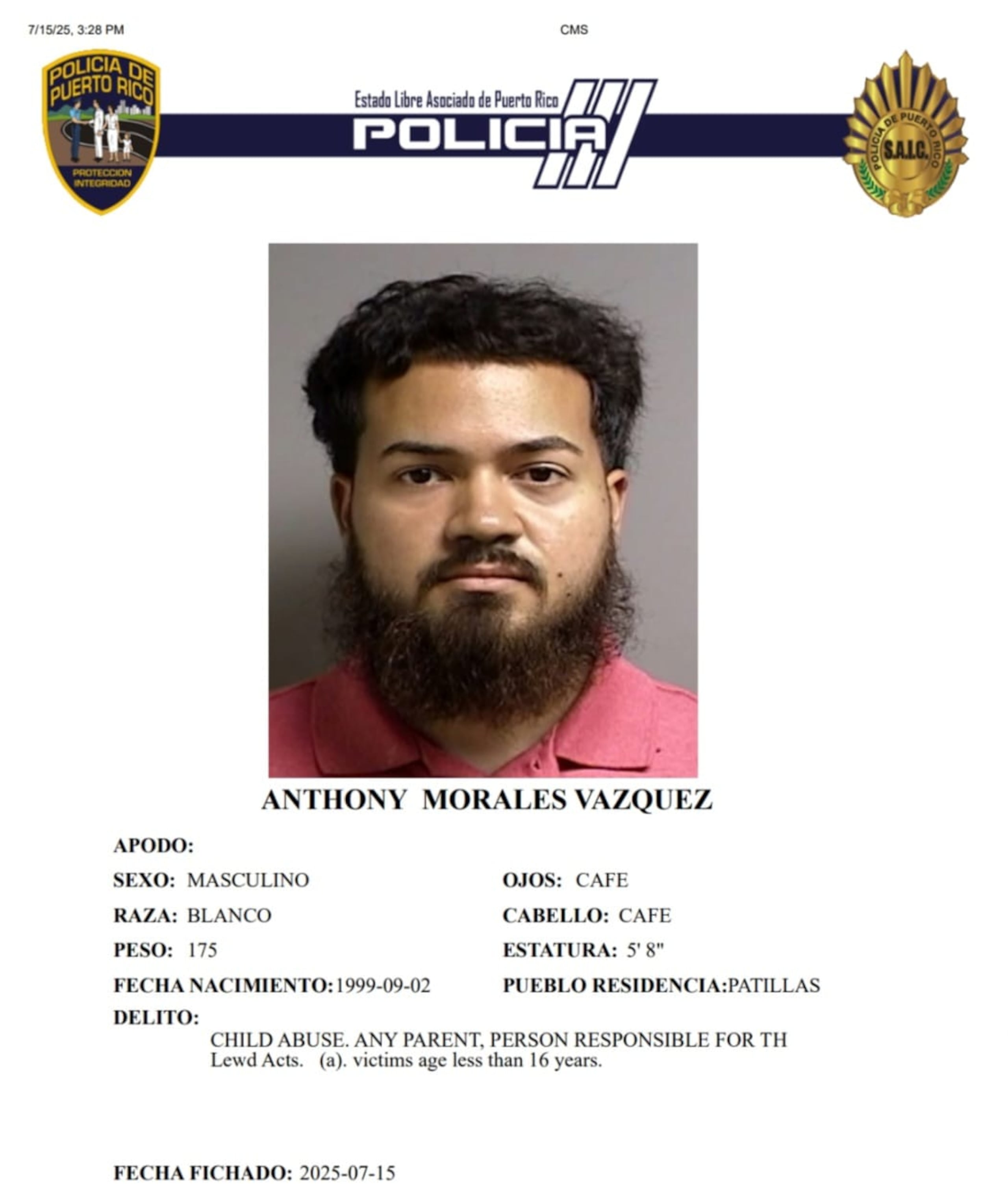 Anthony Morales Vázquez, fue acusado por actos lascivos y maltrato de menores.