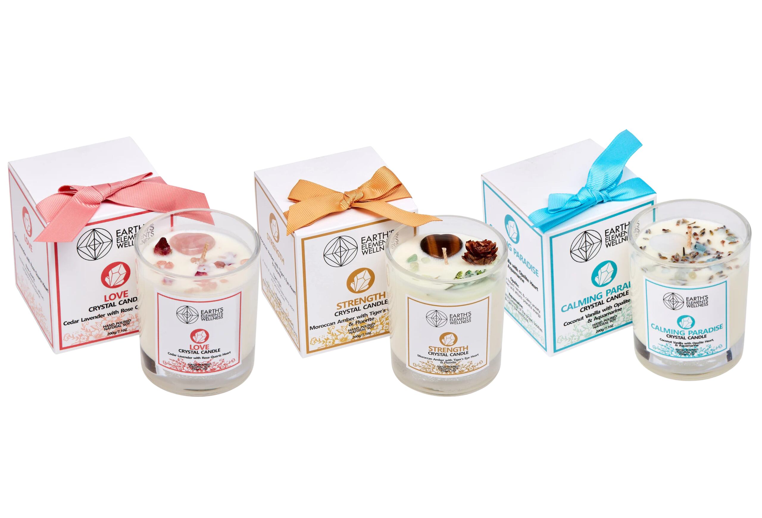 Entre los aromas más destacados de las velas con cristales de Constellations Quartz Bar están la vela rosa, la vela amarilla de Marruecos y la vela agua de coco y vainilla.