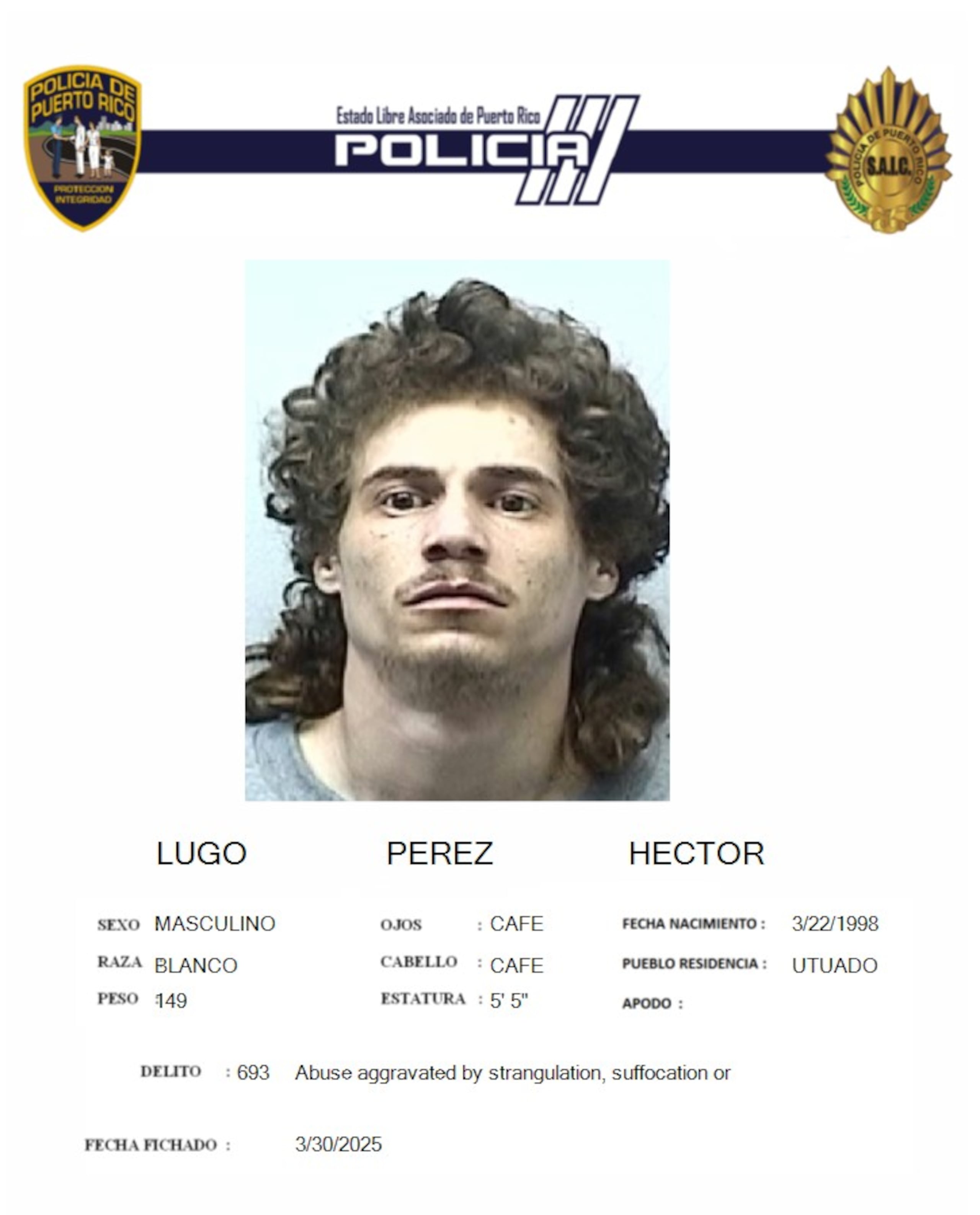 Héctor Lugo Pérez, está acusado por los delitos de maltrato agravado mediante estrangulamiento y en la presencia de menores y maltrato de menores.