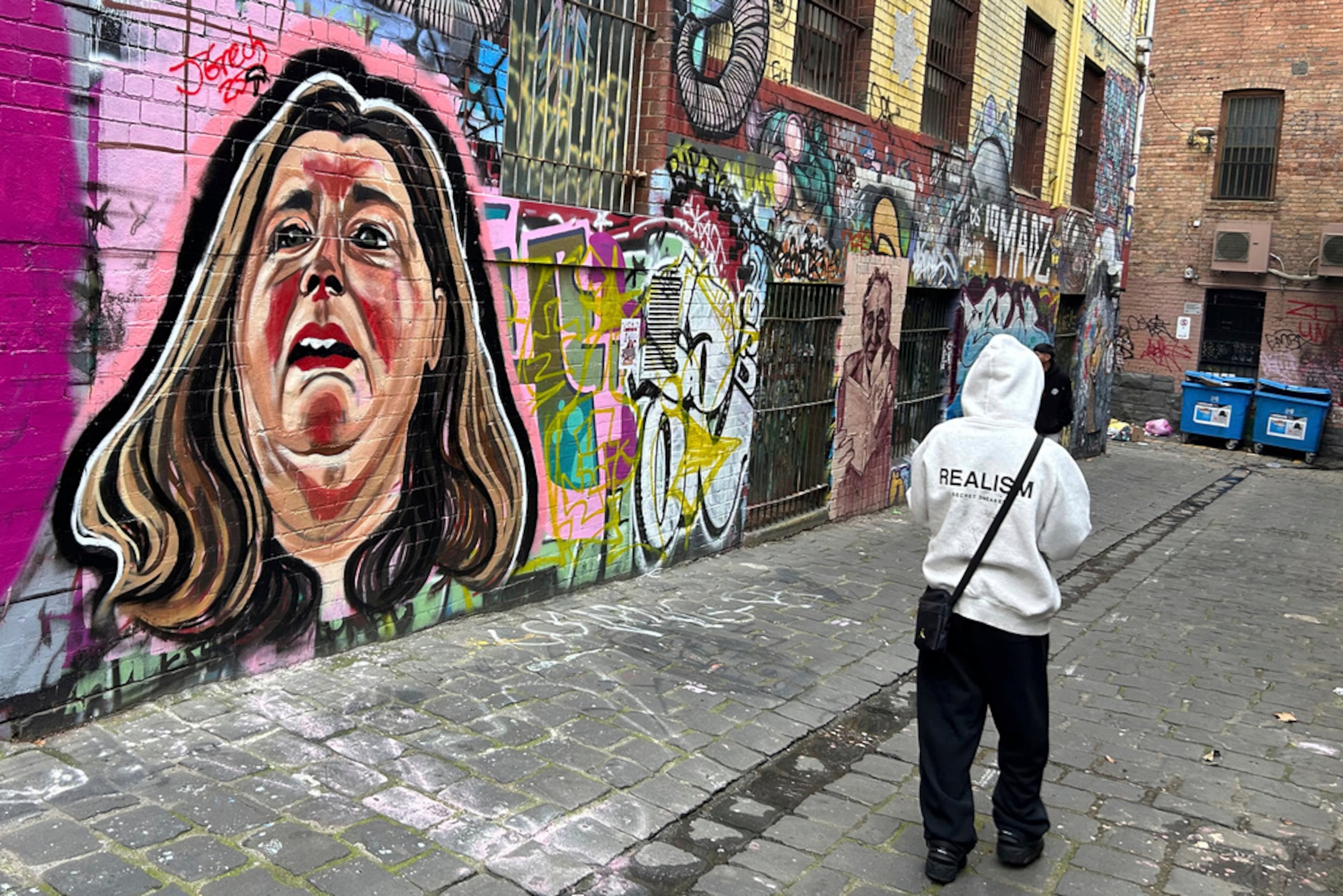 Un retrato de Erin Patterson está pintado en una pared en Melbourne, Australia, el 28 de junio de 2025.