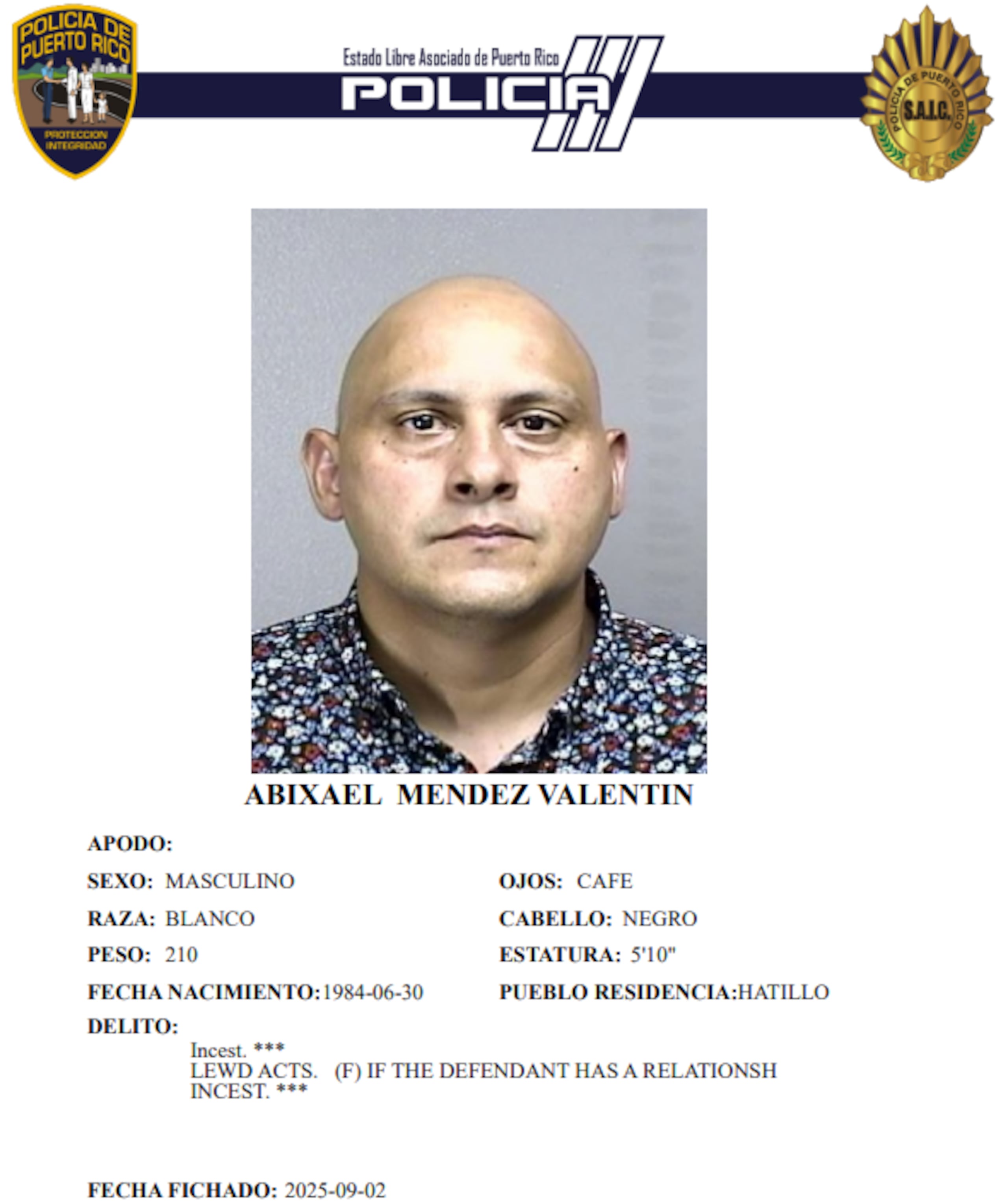 Abixael Méndez Valentín fue ingresado en la cárcel de Bayamón tras no prestar la fianza.