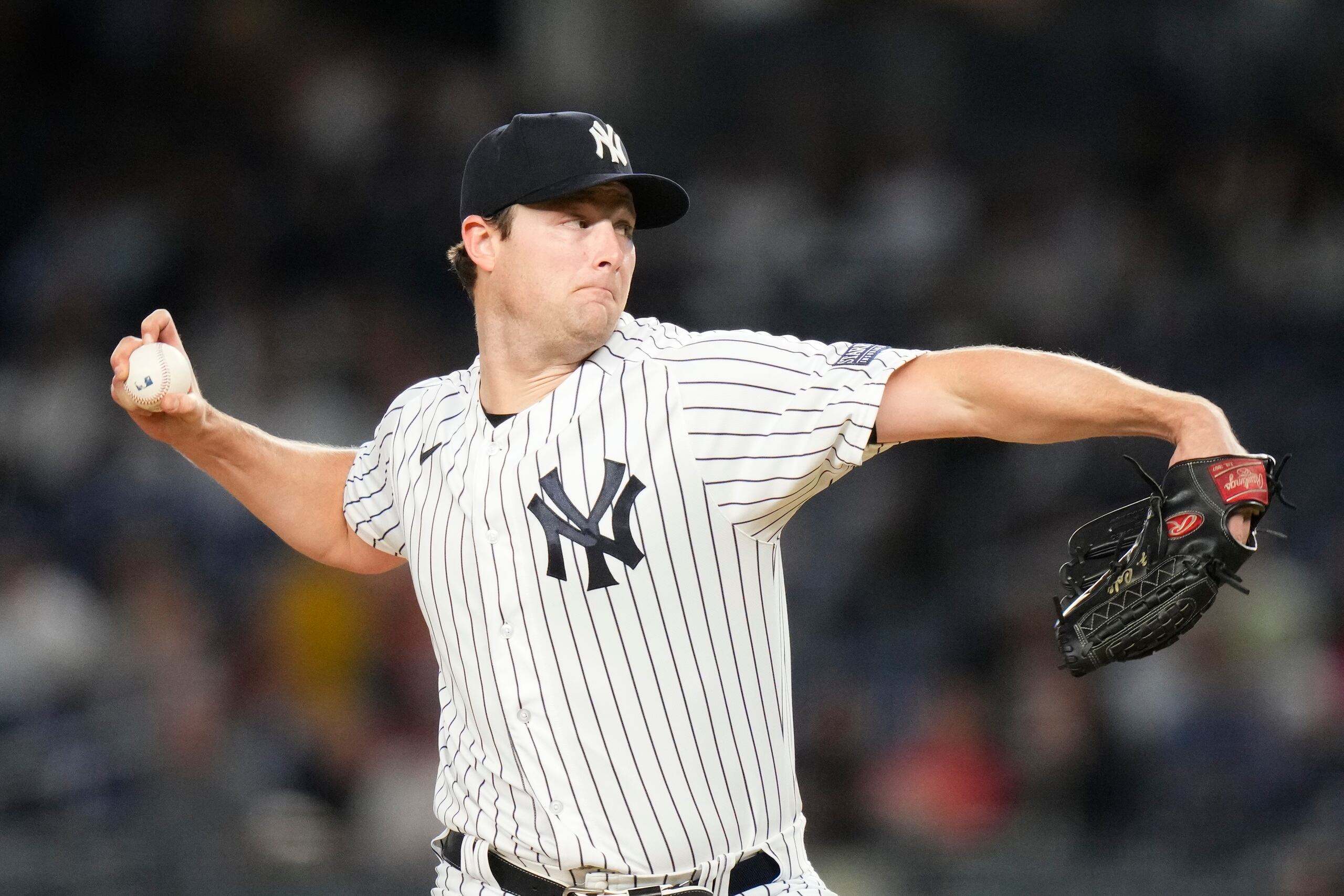 El lanzador de los Yankees de Nueva York, Gerrit Cole, en un juego contra los Blue Jays de Toronto.