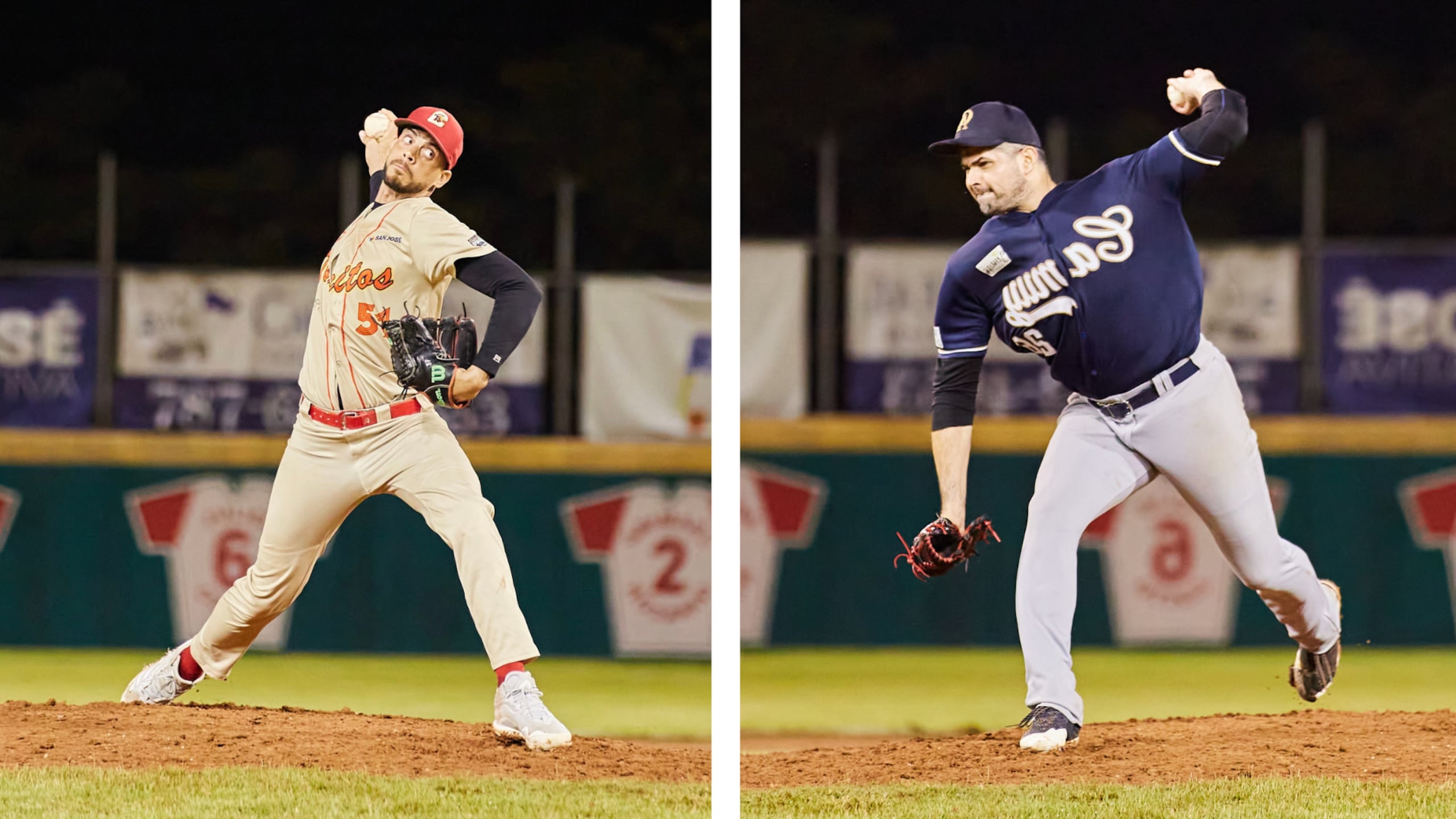 Los lanzadores Freddie (izquierda) y Fernando Cabrera durante el primer partido de la serie final del Béisbol Superior Doble A.