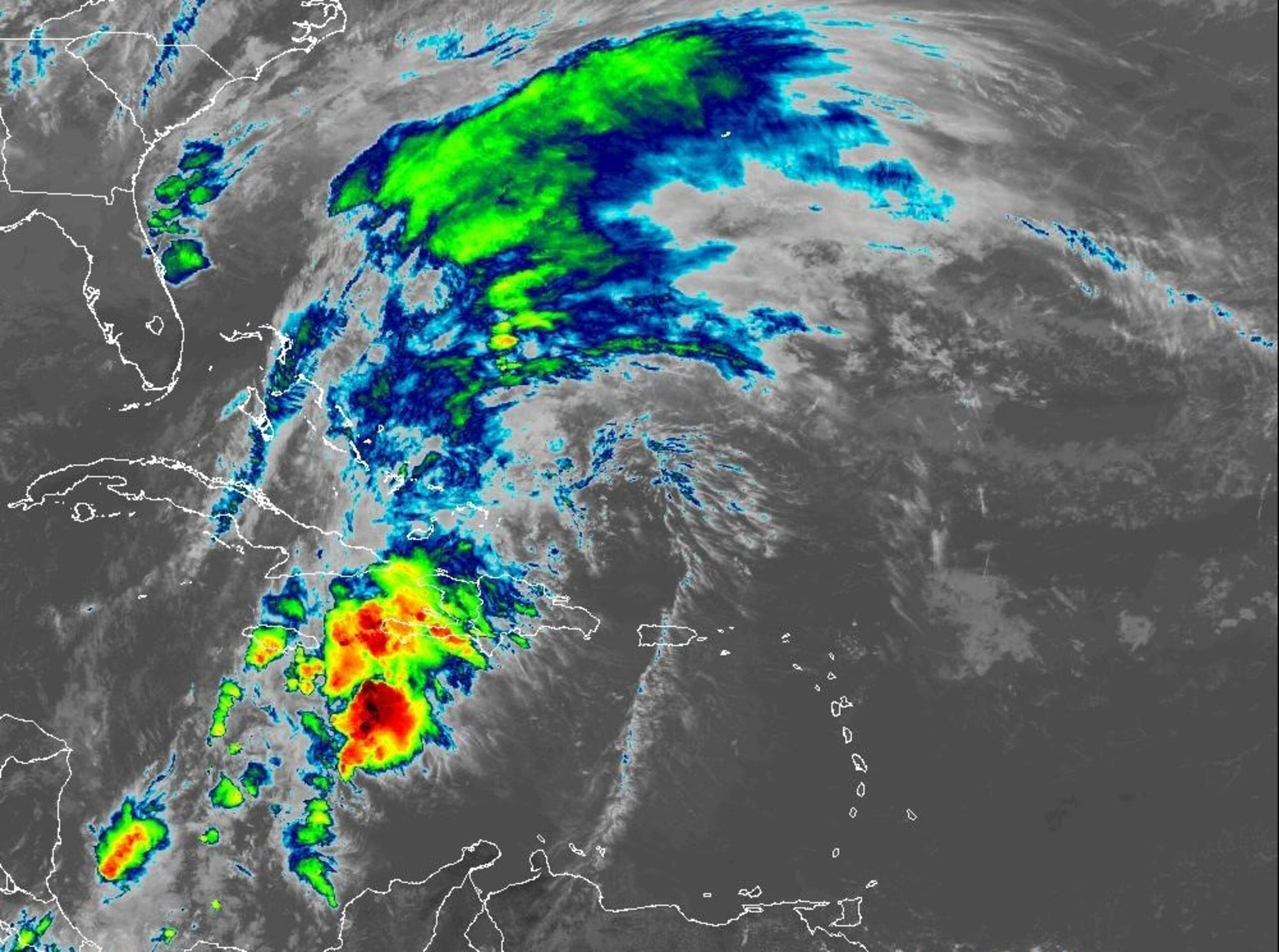 Imagen de satélite en la que se observa el potencial ciclón tropical 22, el 17 de noviembre de 2023.