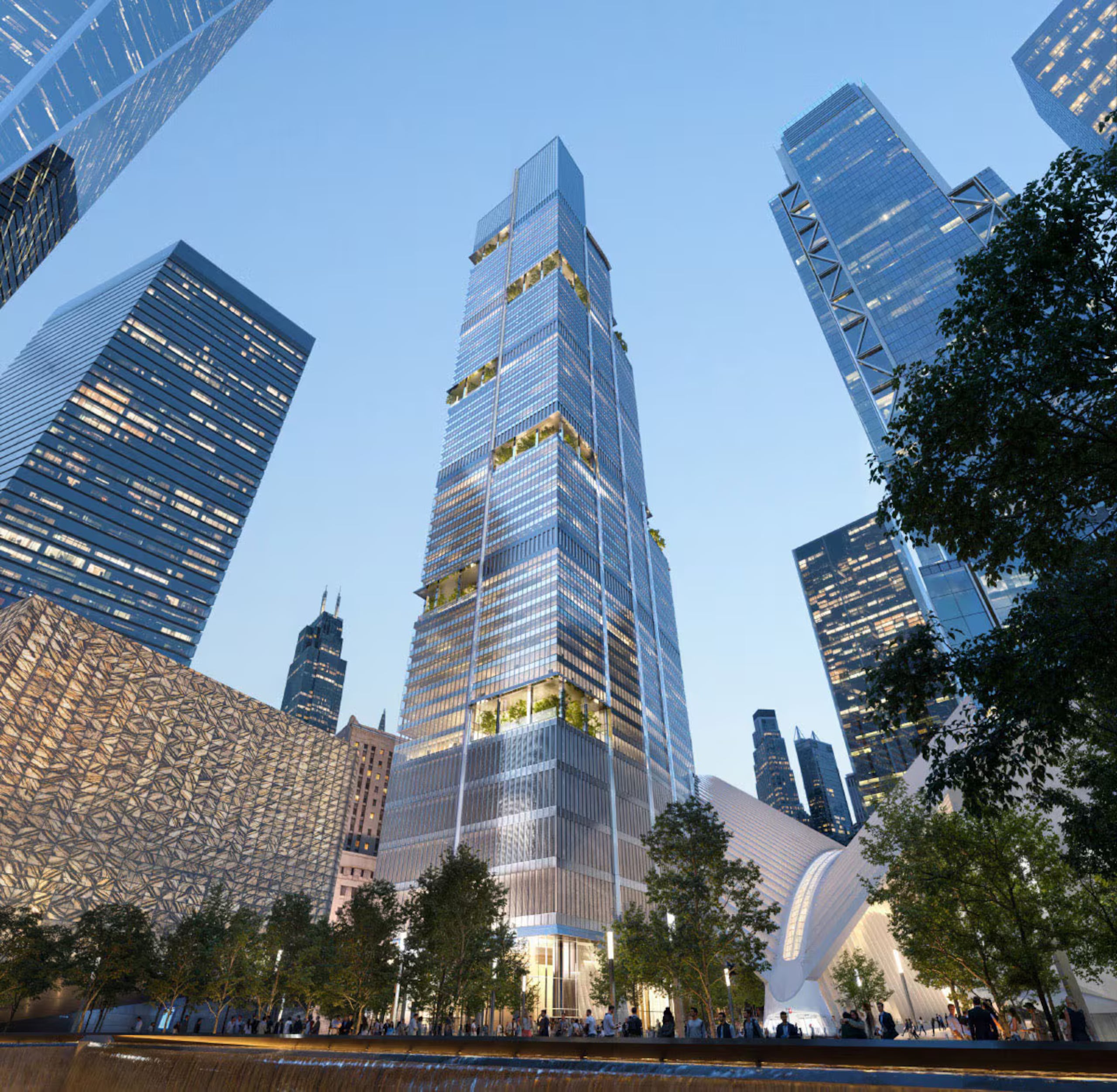 Fotografía cedida de una ilustración conceptual del nuevo edificio que será construido por American Express en el World Trade Center de Nueva York (EE.UU.).