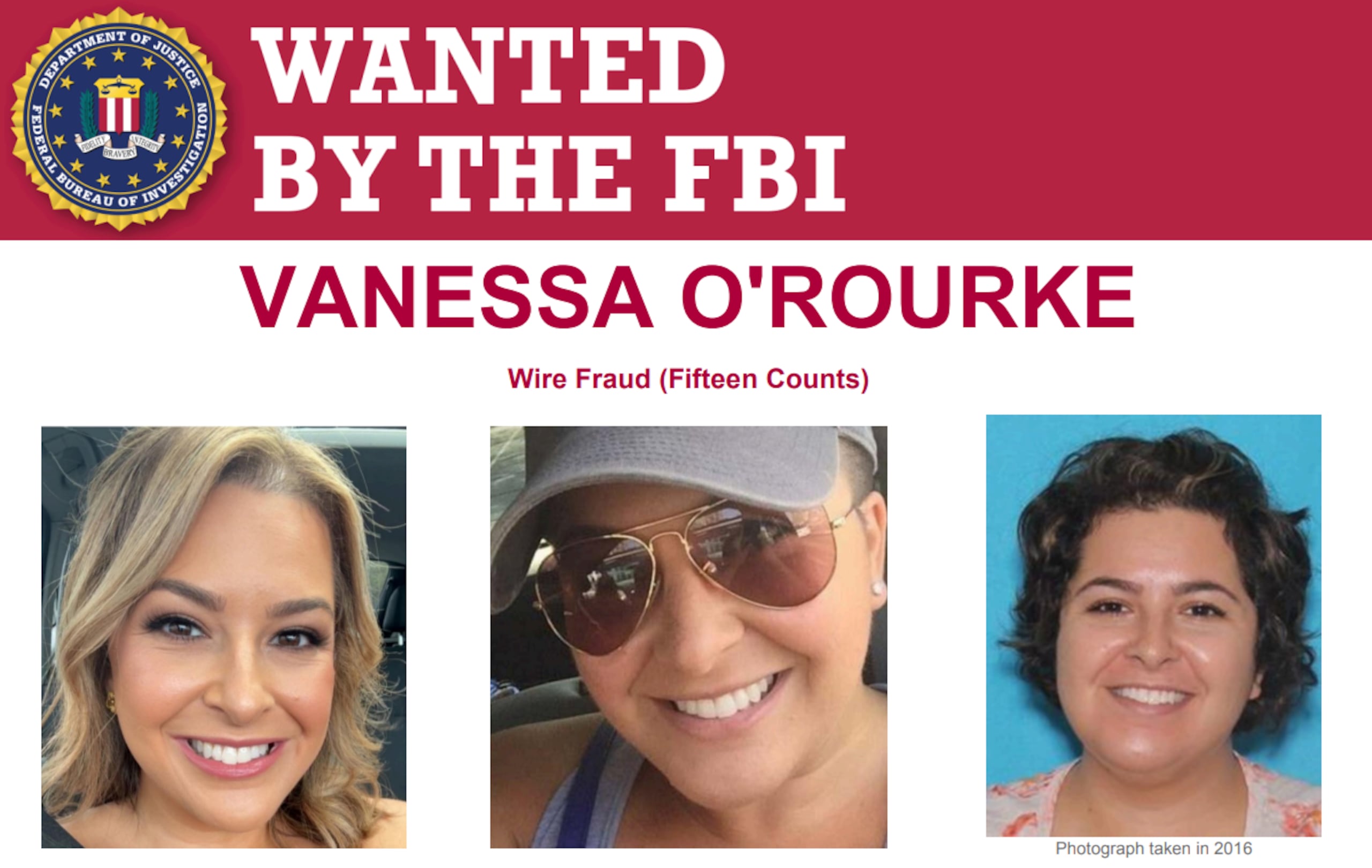 Vanessa O’Rourke fue acusada el 3 de mayo de 2018 en el Tribunal Federal del Distrito Este de Pensilvania por 15 cargos de fraude electrónico.