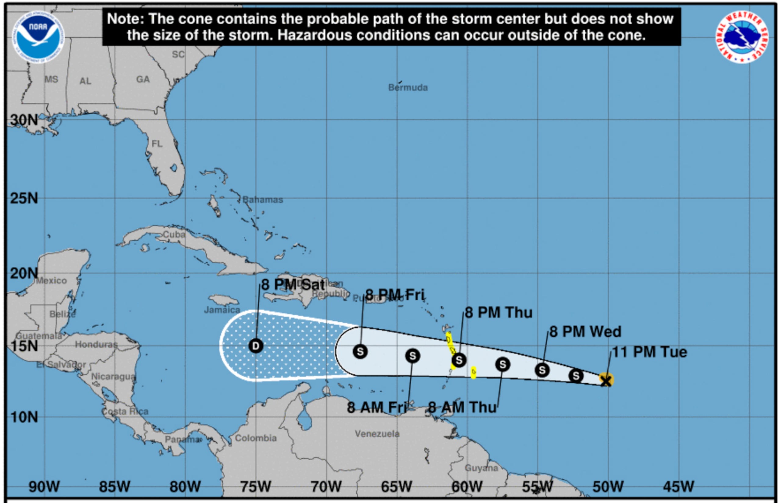 tormenta Bret, boletín 11PM (NOAA)