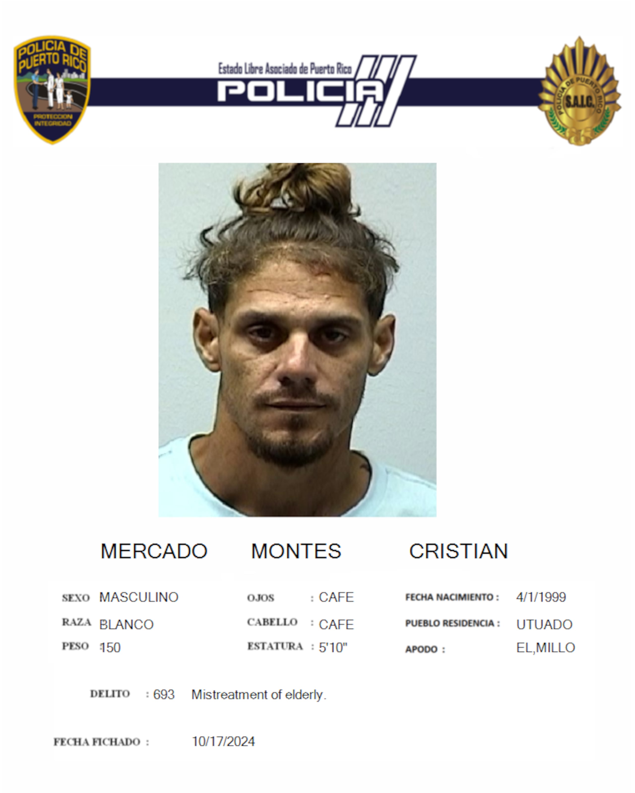 Cristian Mercado Montes, fue acusado por escalamiento agravado y maltrato de ancianos.