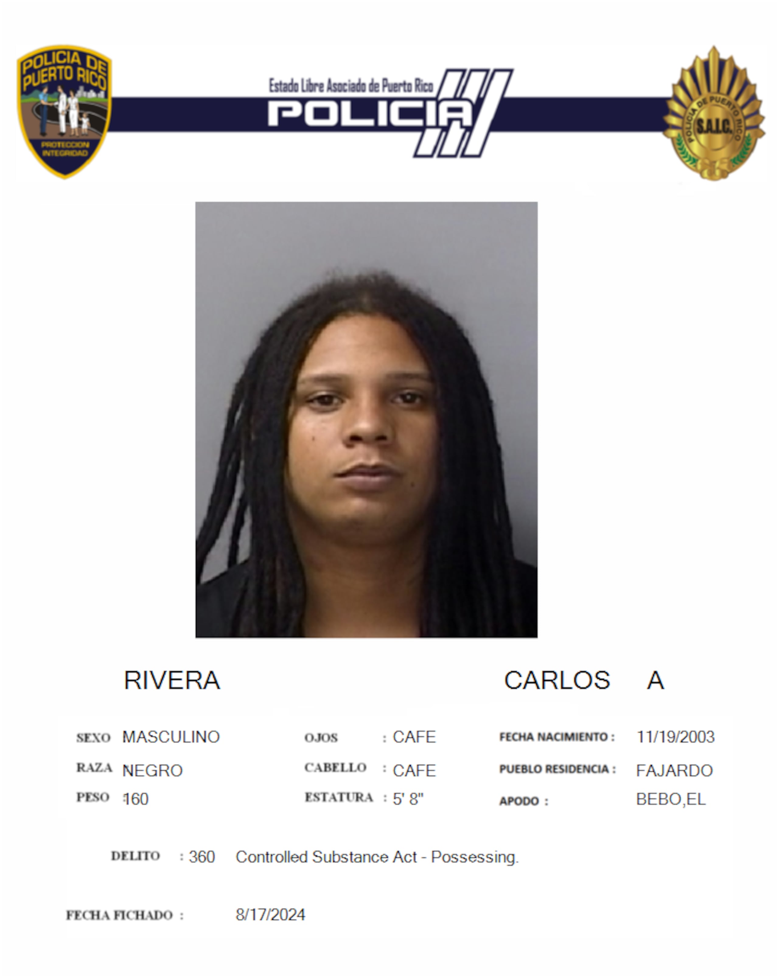 Carlos A. Rivera, arrestado en un allanamiento en el barrio Maternillo, en Fajardo.