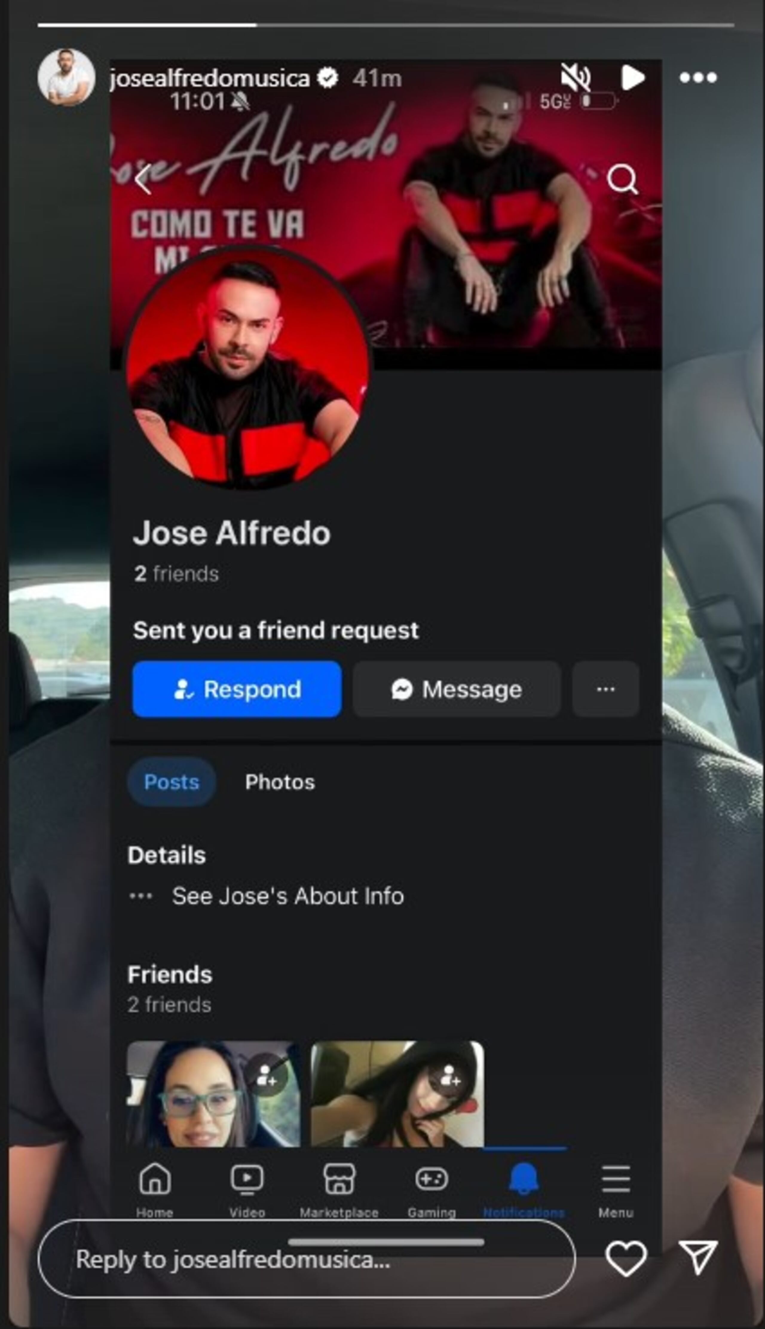 En su cuenta de Instagram, el cantante denunció que se creó un perfil falso en las redes sociales y publicó una captura de pantalla del mismo.