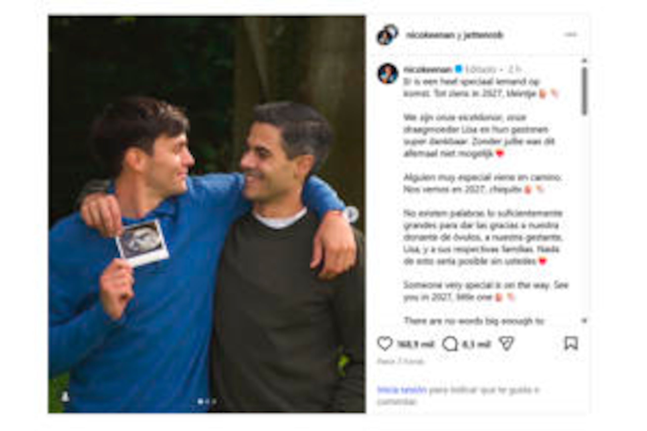 La Haya, 19/10/2026.- El primer ministro de Países Bajos, Rob Jetten (d), y su pareja, el jugador argentino de hockey Nicolás Keenan, anunciaron este lunes que esperan su primer hijo para la primavera de 2027 mediante gestación subrogada, un procedimiento realizado en territorio neerlandés con la participación de dos mujeres y -aseguran- sin compensación económica. EFE/Keenan y Jetten en Instagram -SÓLO USO EDITORIAL/SOLO USO PERMITIDO PARA ILUSTRAR LA NOTICIA QUE APARECE EN EL PIE DE FOTO (CRÉDITO OBLIGATORIO)-