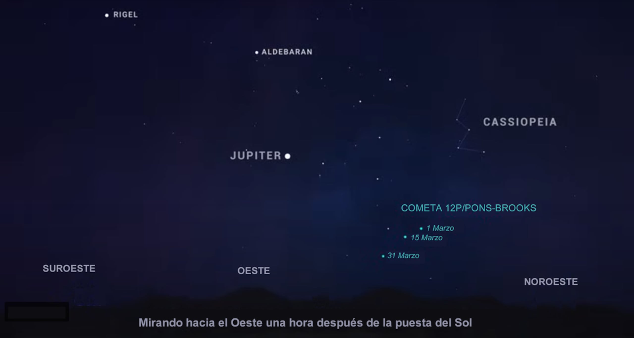 Mapa de observación del cometa "12p/Pons-Brooks", conocido popularmente como el cometa "diablo".