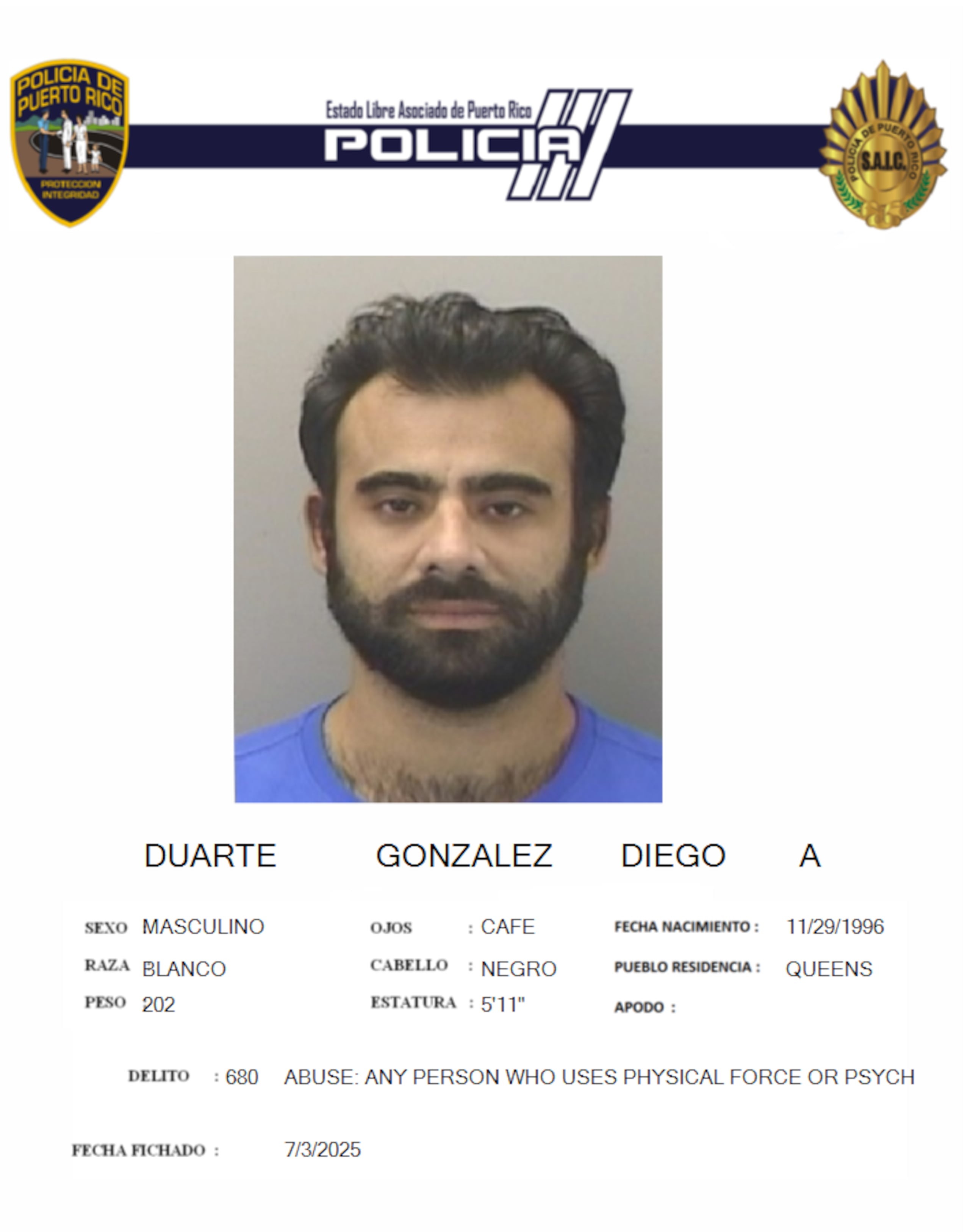 Diego A. Duarte González, enfrenta un cargo por violencia doméstica.