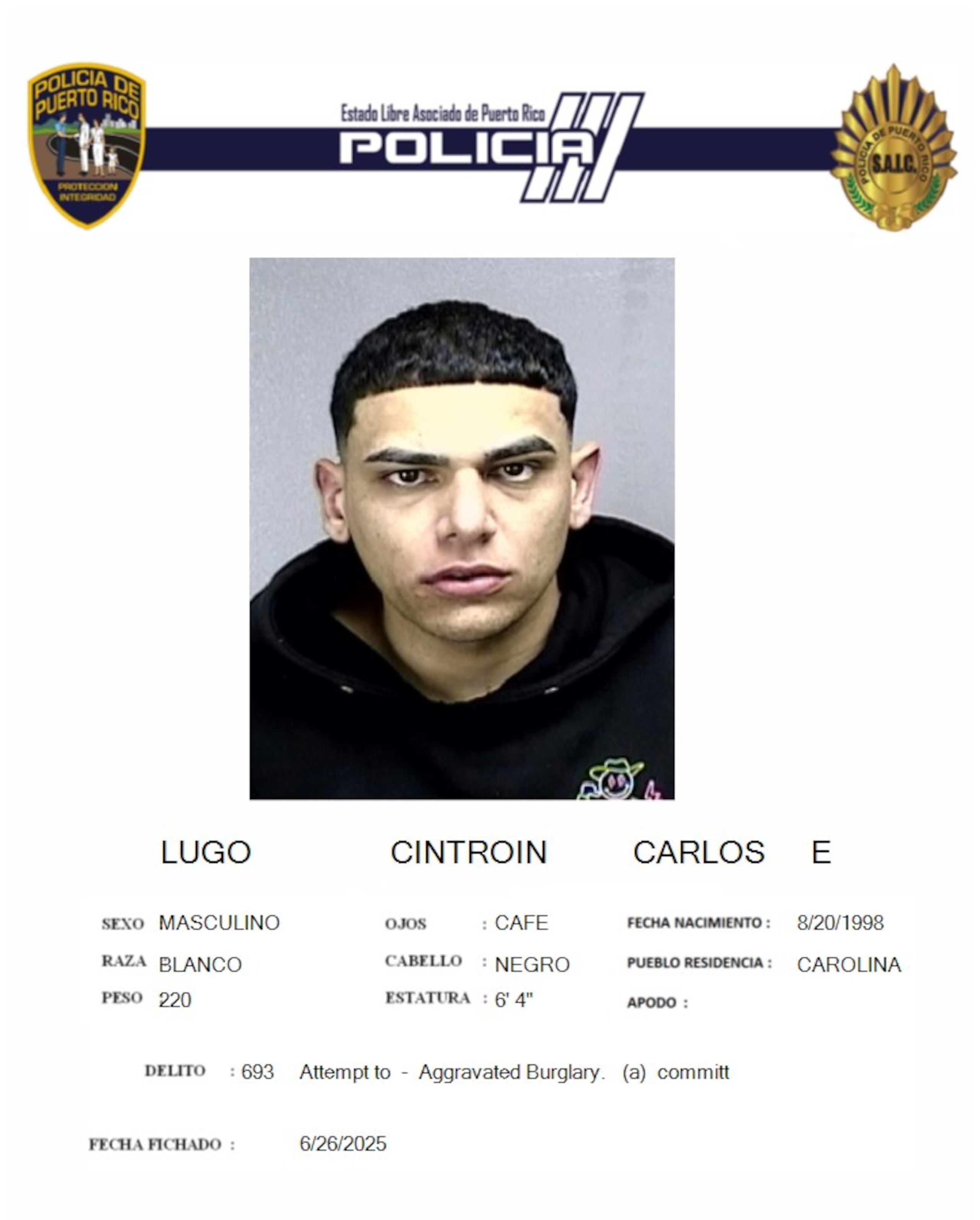 Carlos E. Lugo Cintrón, fue acusado por escalamiento agravado.