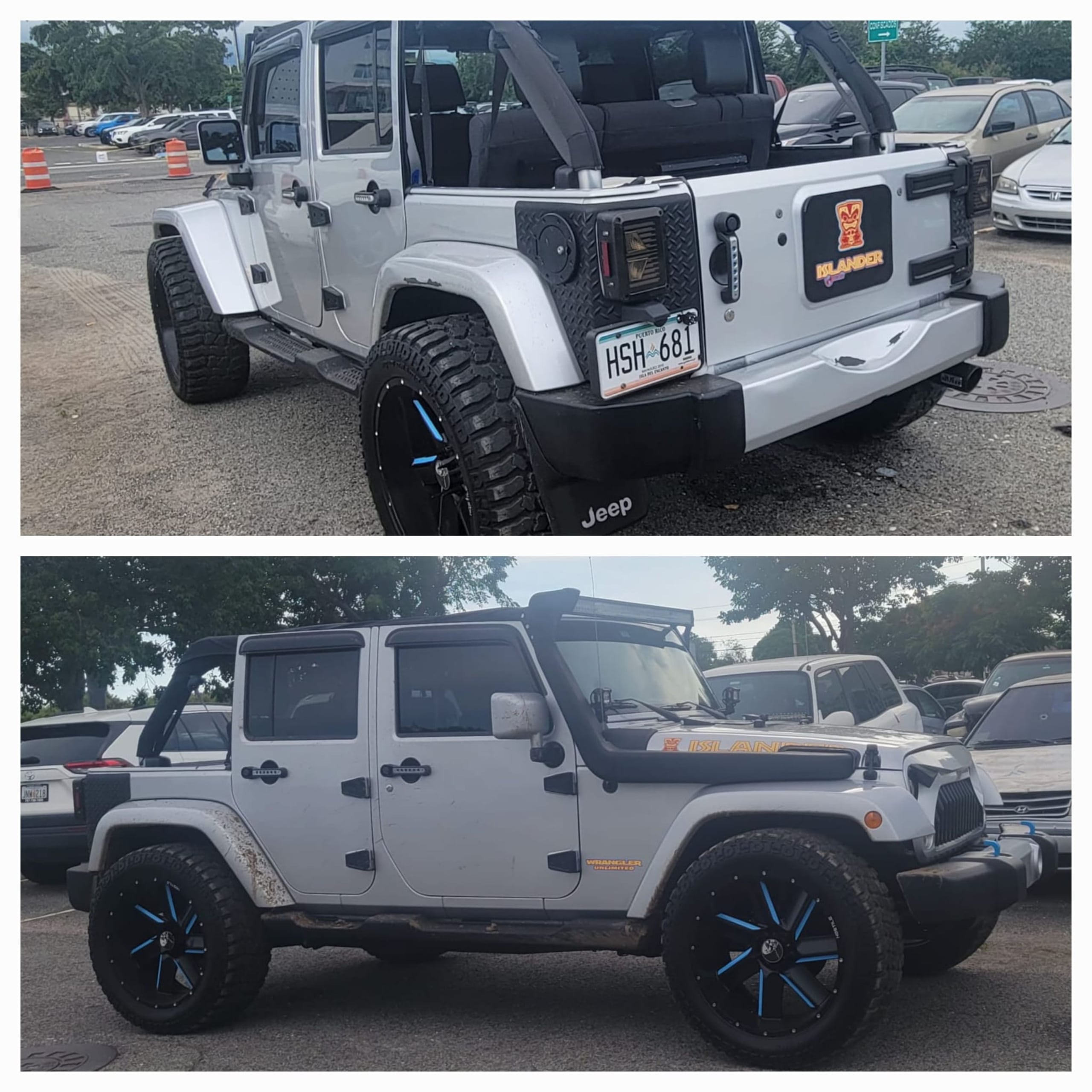 Jeep Wrangler, color gris, ocupado en Coamo, propiedad de Edwin Noel López Reyes, sospechoso del feminicidio en Ponce.