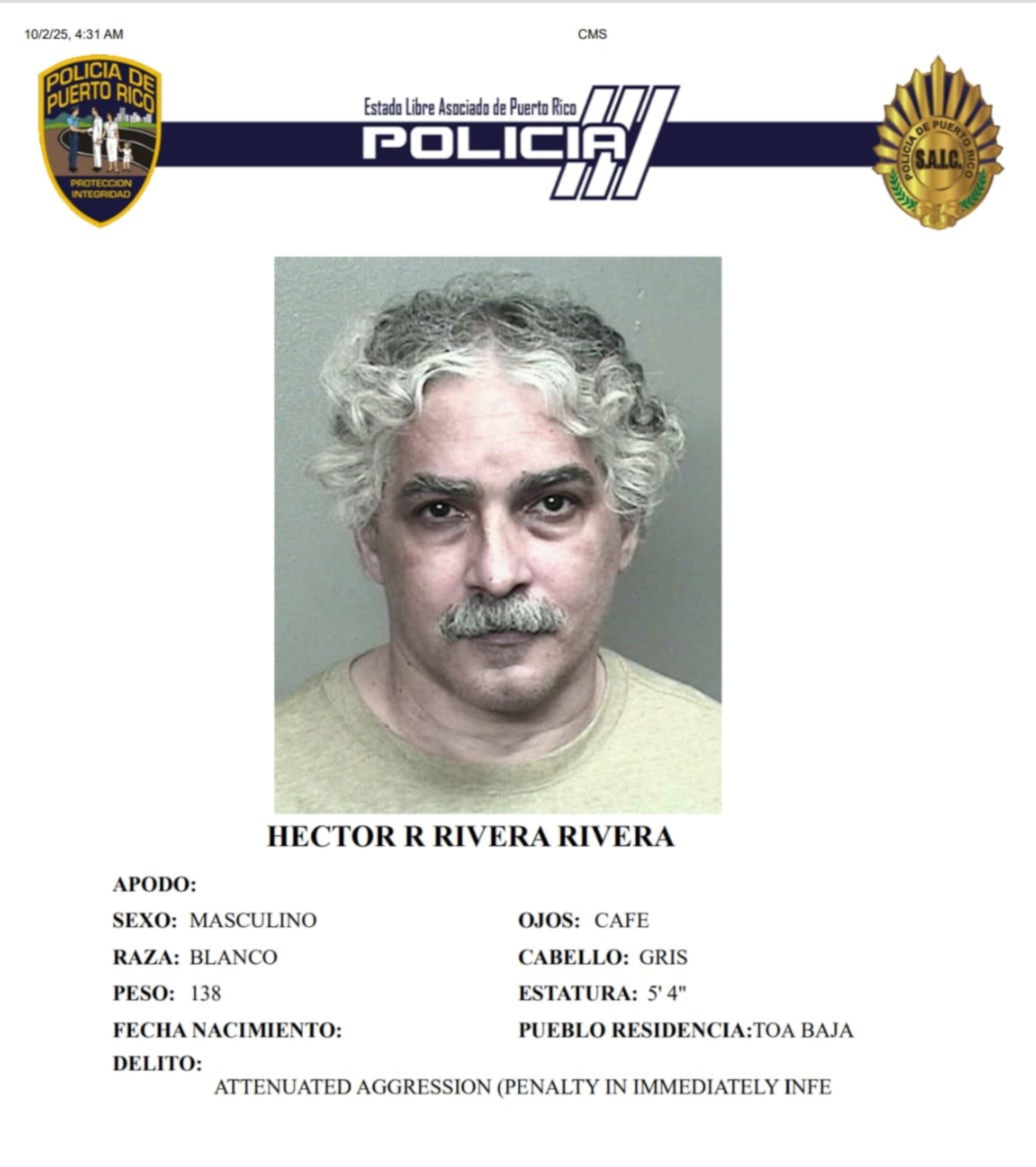 Héctor R. Rivera Rivera, hizo admisiones sobre el crimen de su progenitora de 82 años con un machete.