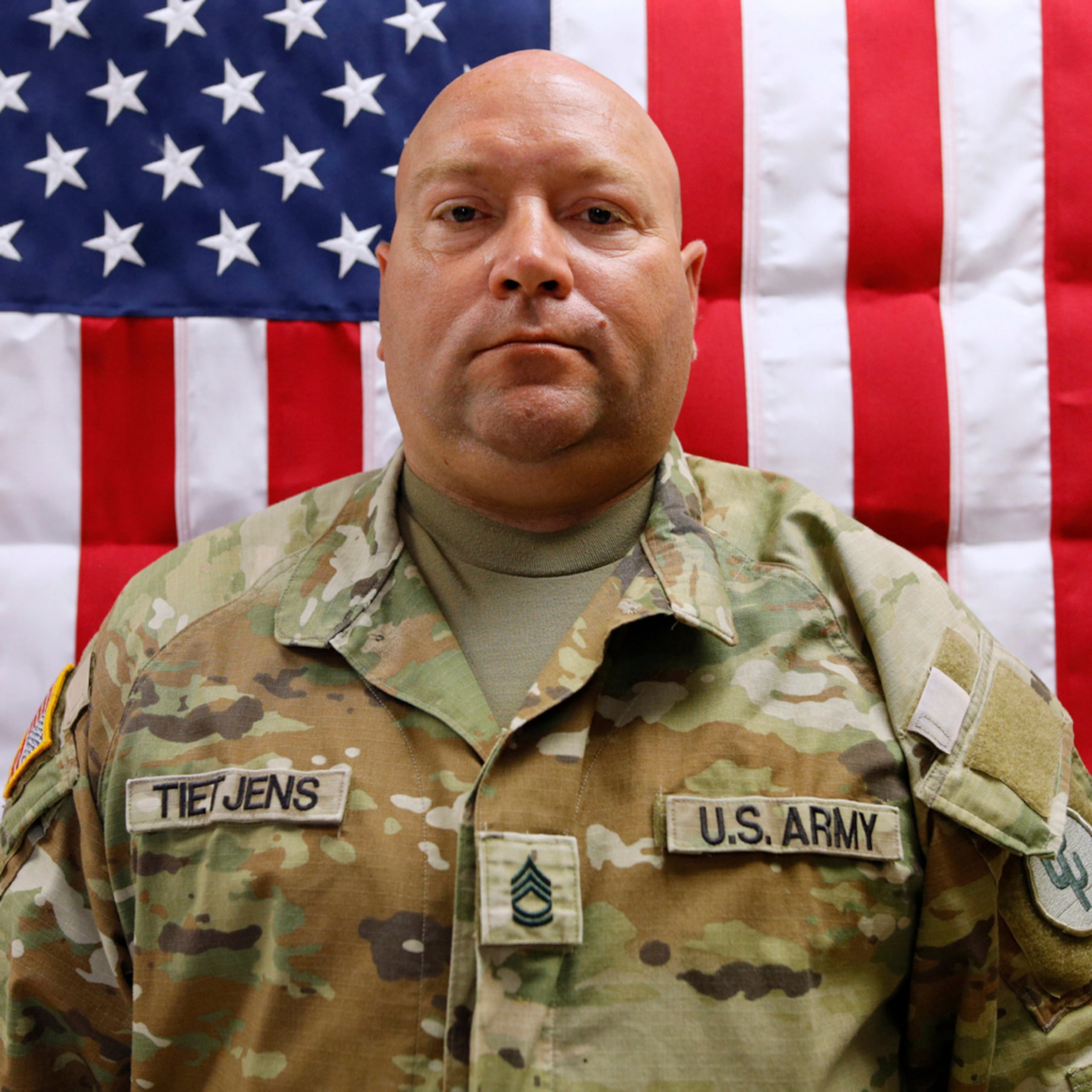 This image provided by the U.S. Army shows Sgt. 1st Class Noah Tietjens, 42, of Bellevue, Neb., in this May 16, 2025, photo. (Sgt. Brent Newton/U.S. Army via AP)