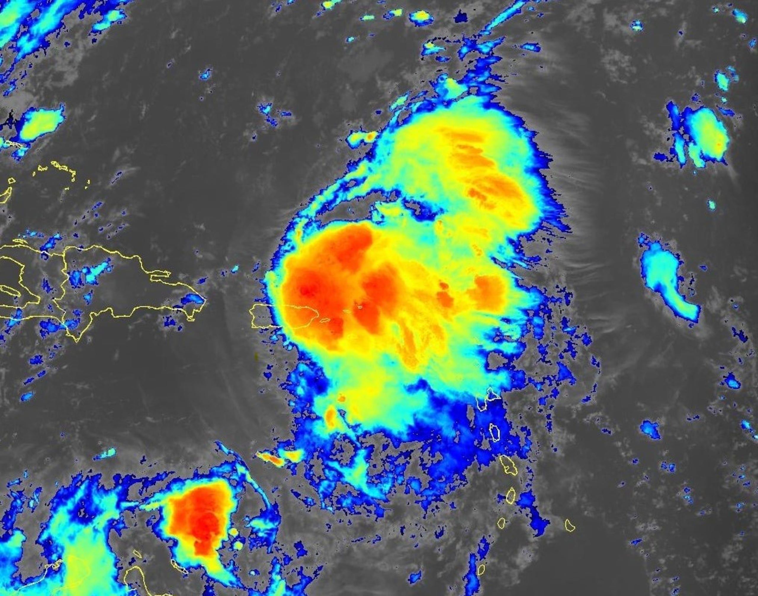 Imagen de satélite de la tormenta tropical Philippe, cuyo centro esta mañana se encontraba en aguas al norte de Puerto Rico.