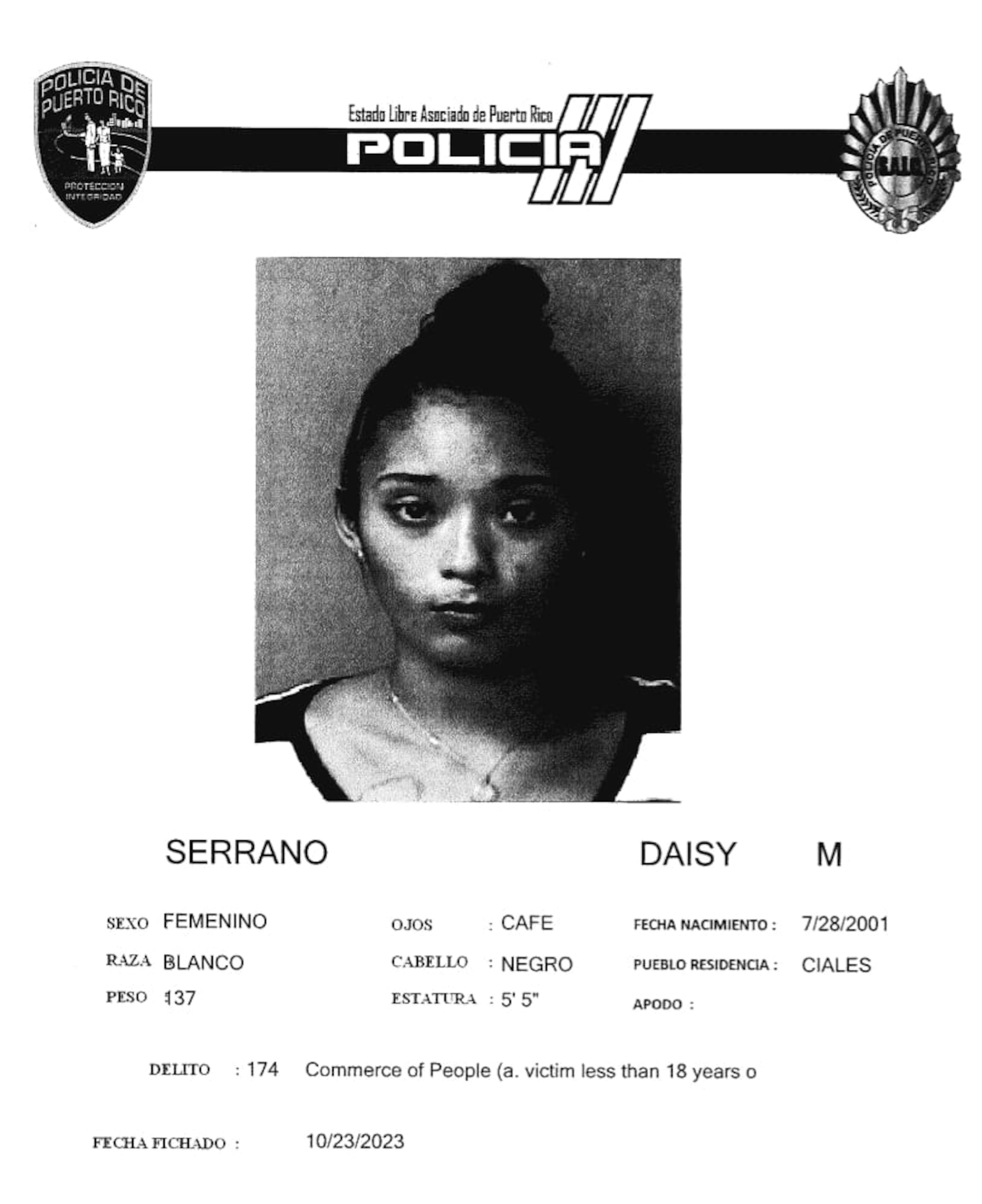Daisy M. Serrano fue acusada por maltrato de menores y violación a las leyes de Armas y Sustancias controladas.
