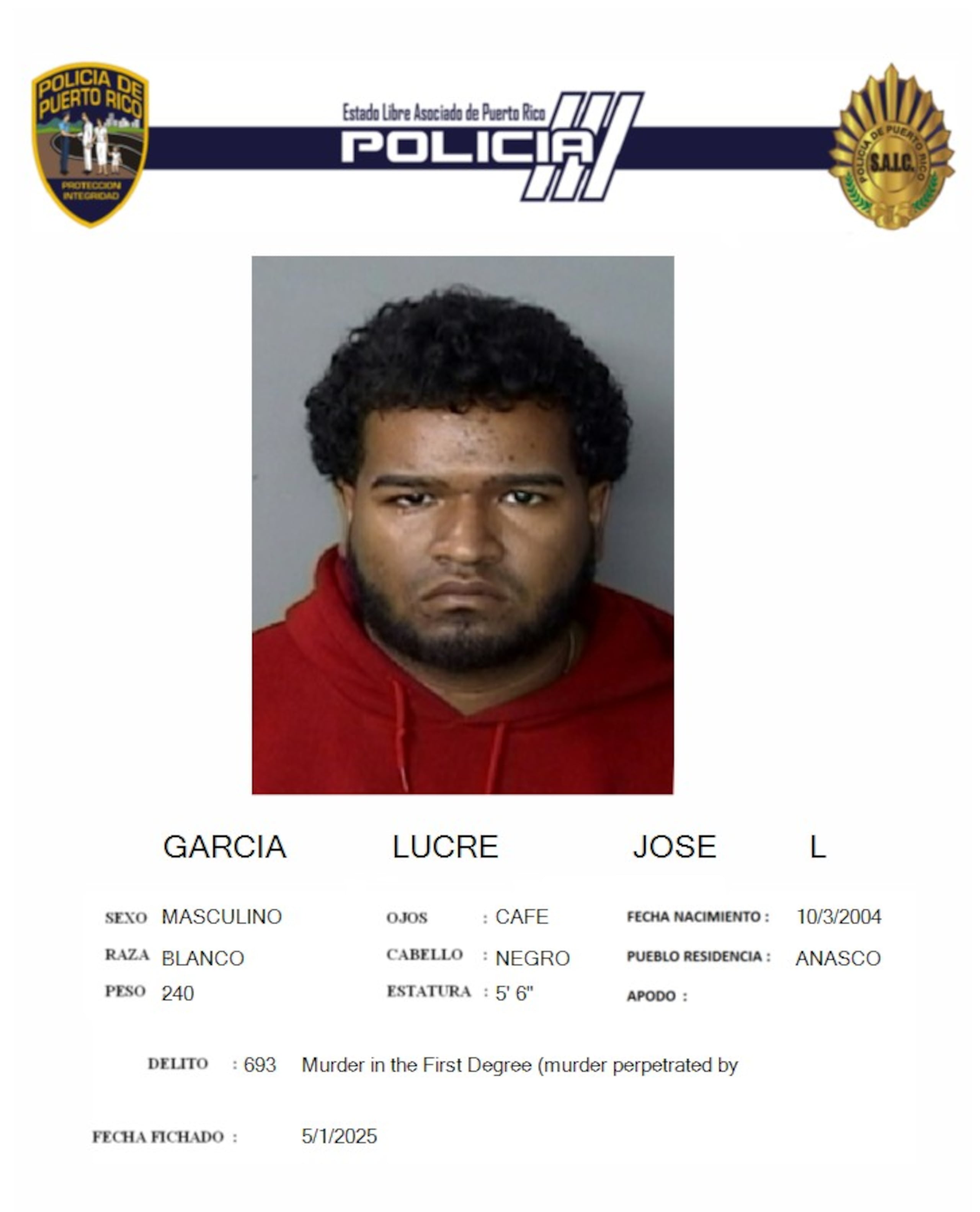 José L. García Lucre, fue acusado por tentativa de asesinato, secuestro y violación a la Ley de Armas.