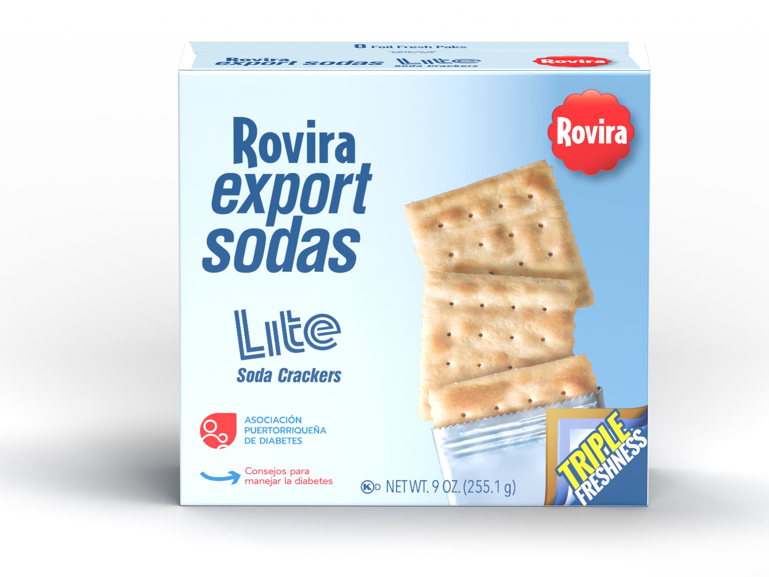 Todas las variedades de las galletas Rovira Export Sodas —Classic, Lite, Integral, Multigranos, Butter y Honey and Oats— han sido aprobadas y endosadas por la Asociación Puertorriqueña de Diabetes.