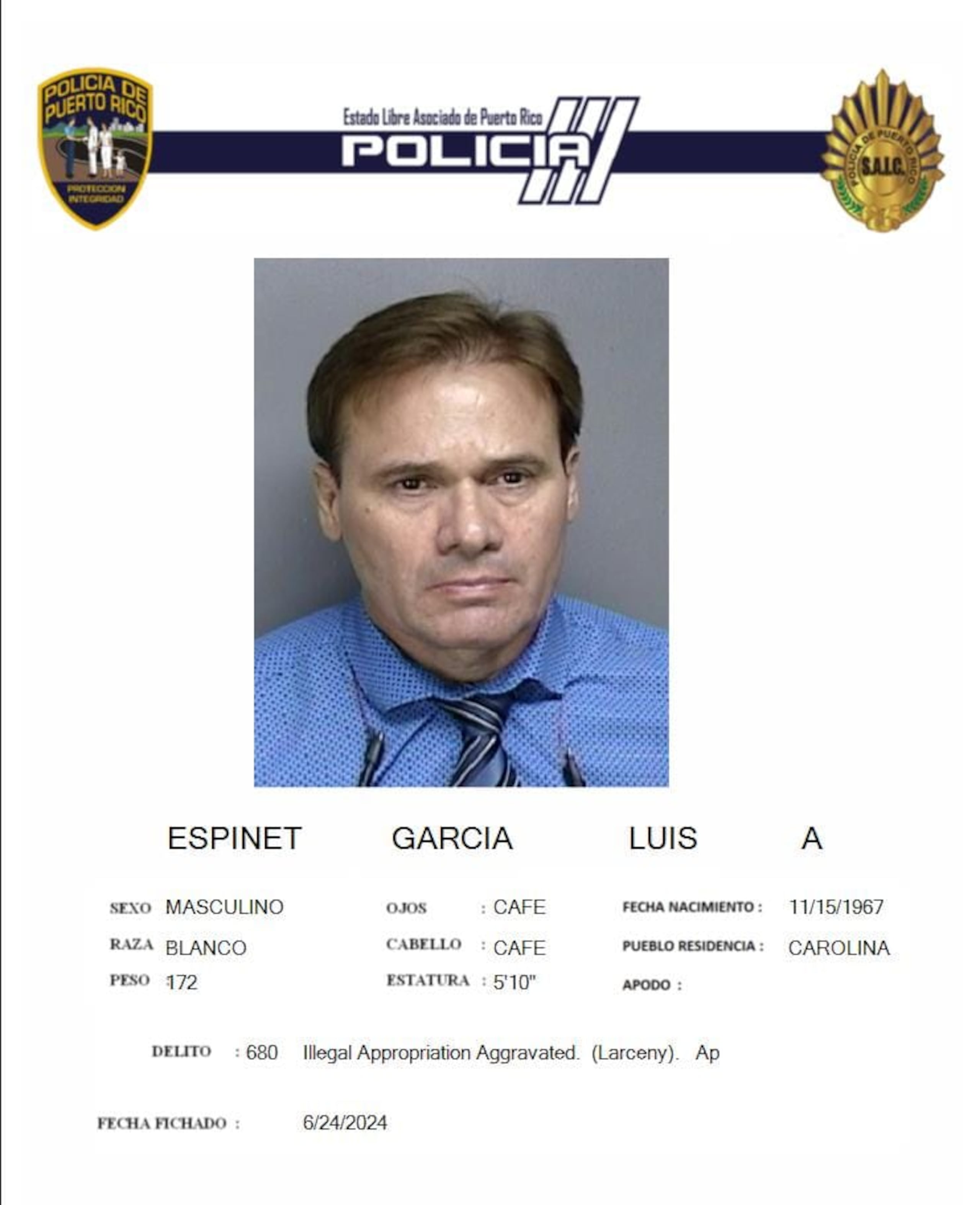 Luis A. Espinet García, fungía como dentista y proveedor del programa de Medicaid, cuando presuntamente sometió reclamaciones falsas y fraudulentas al Programa de Medicaid del Gobierno de Puerto Rico.