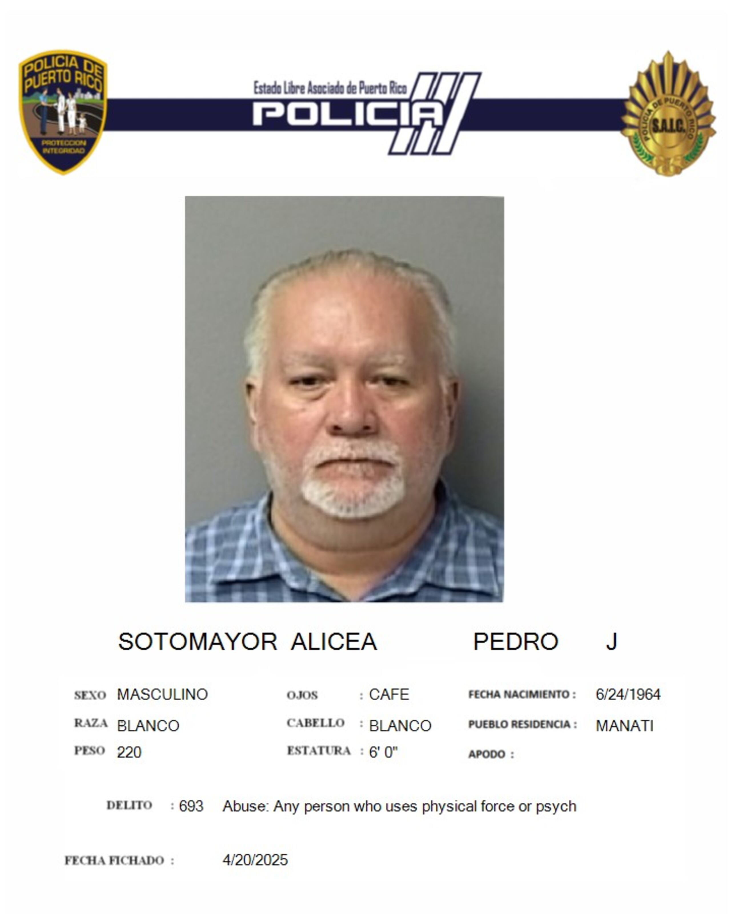 Pedro J. Sotomayor Alicea, fue acusado por un cargo de violencia doméstica.