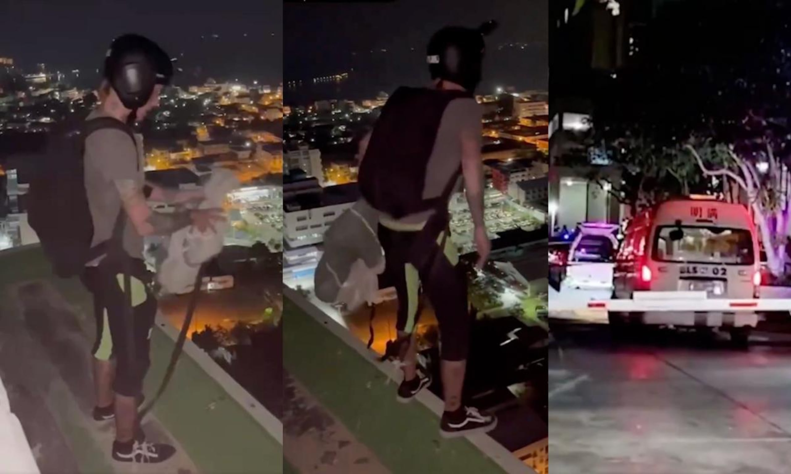 Antes de saltar, el joven revisó si la cámara de su casco estaba grabando y chequeó su equipo.