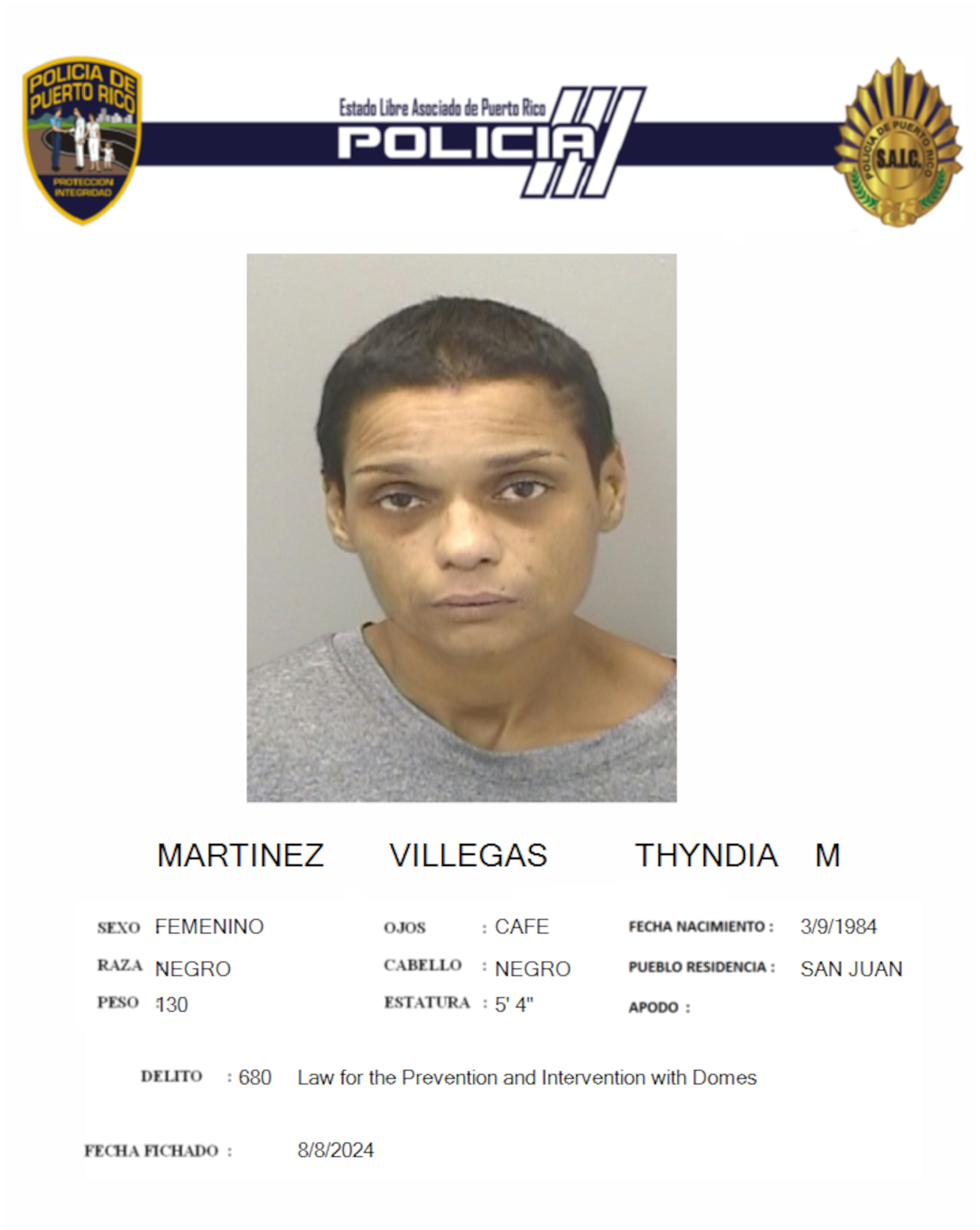 Thyndia M. Martínez Villegas, enfrenta cargos por violencia doméstica.