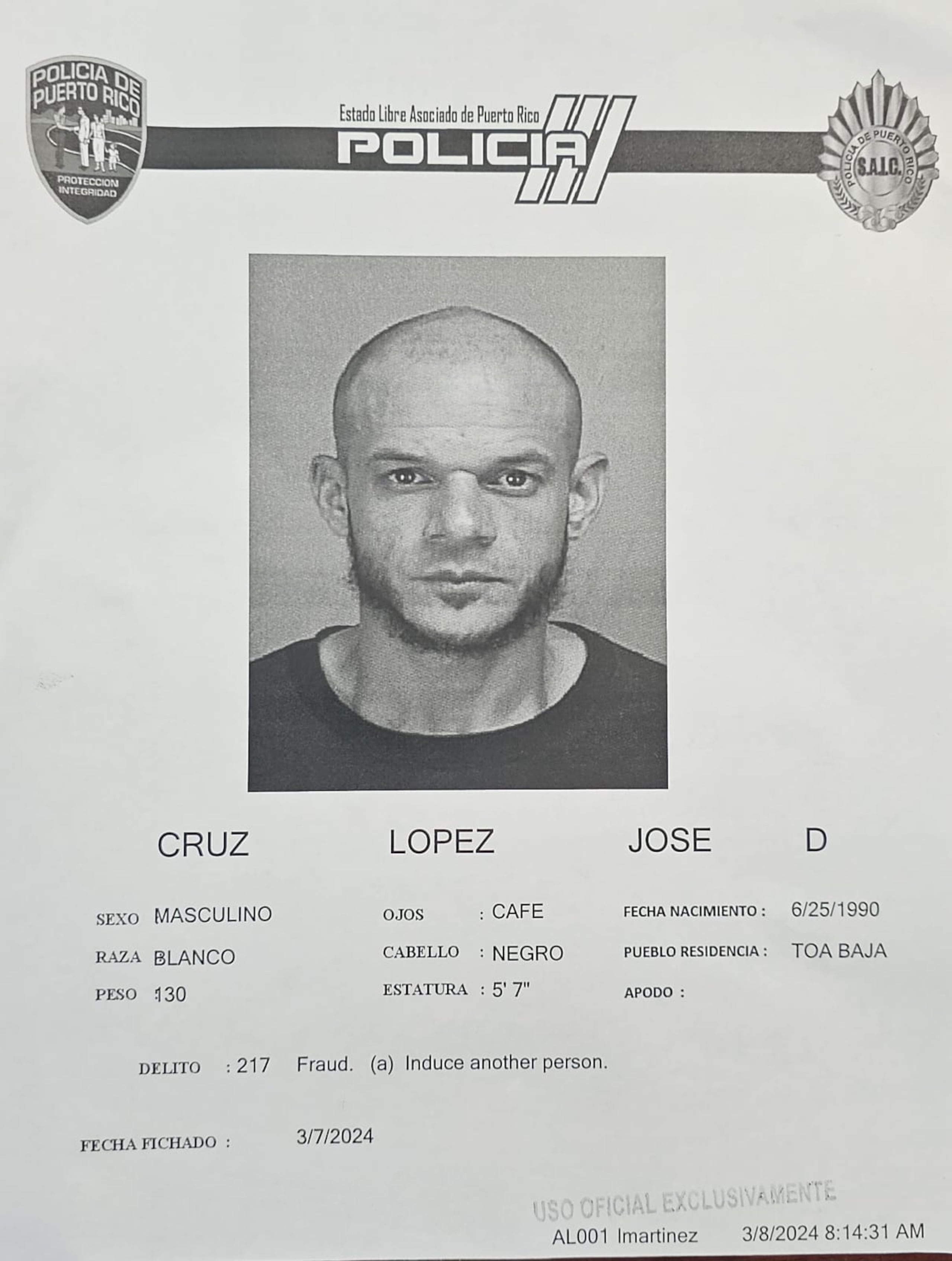 José D. Cruz López enfrenta cargos por fraude al PUA.