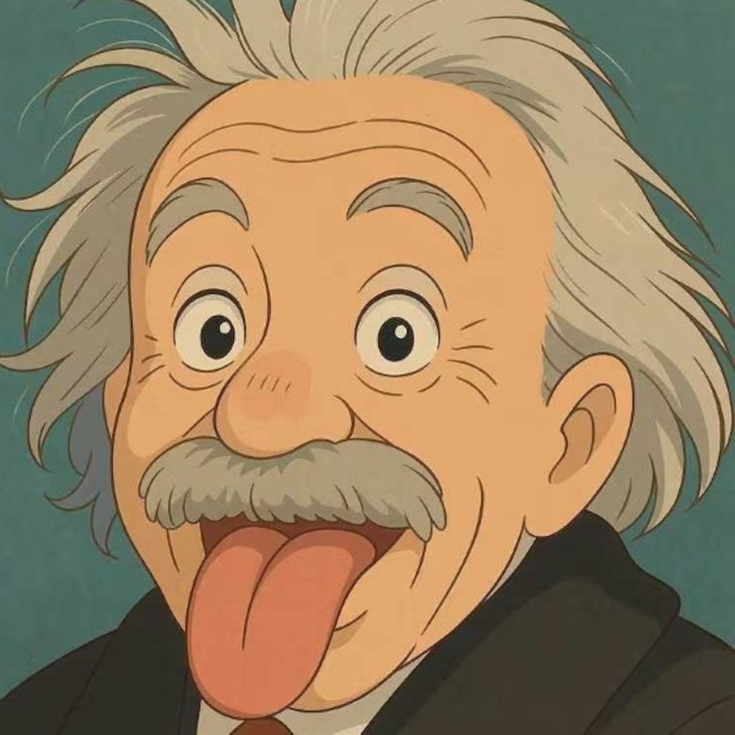 Una recreación de la icónica foto de Albert Einstein recreada con inteligencia artificial al estilo de arte del director de anime Hayao Miyazaki.