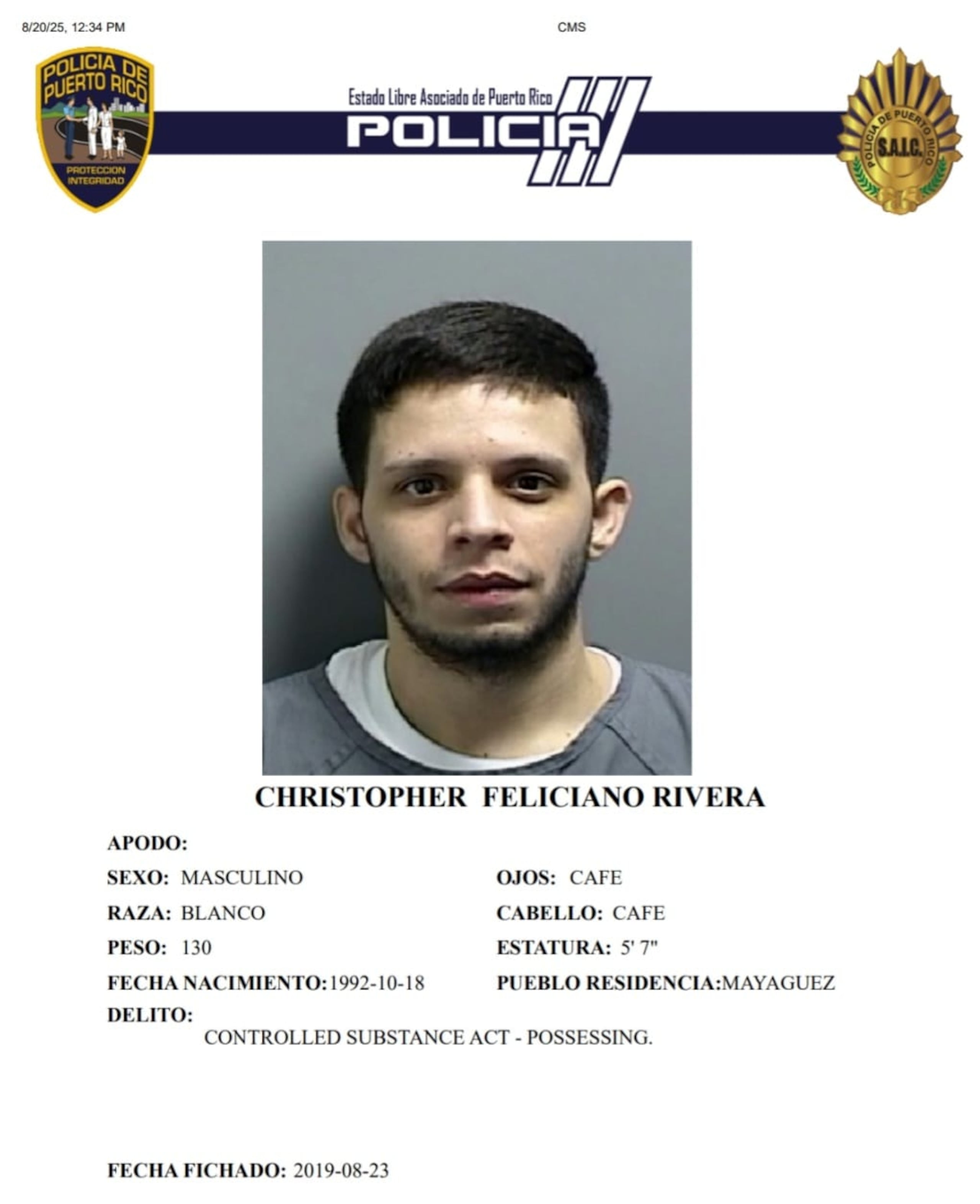 Christopher Feliciano Rivera se evadió mientras estaba trabajando en una brigada de ornato en Cataño, bajo la supervisión de oficiales correccionales.