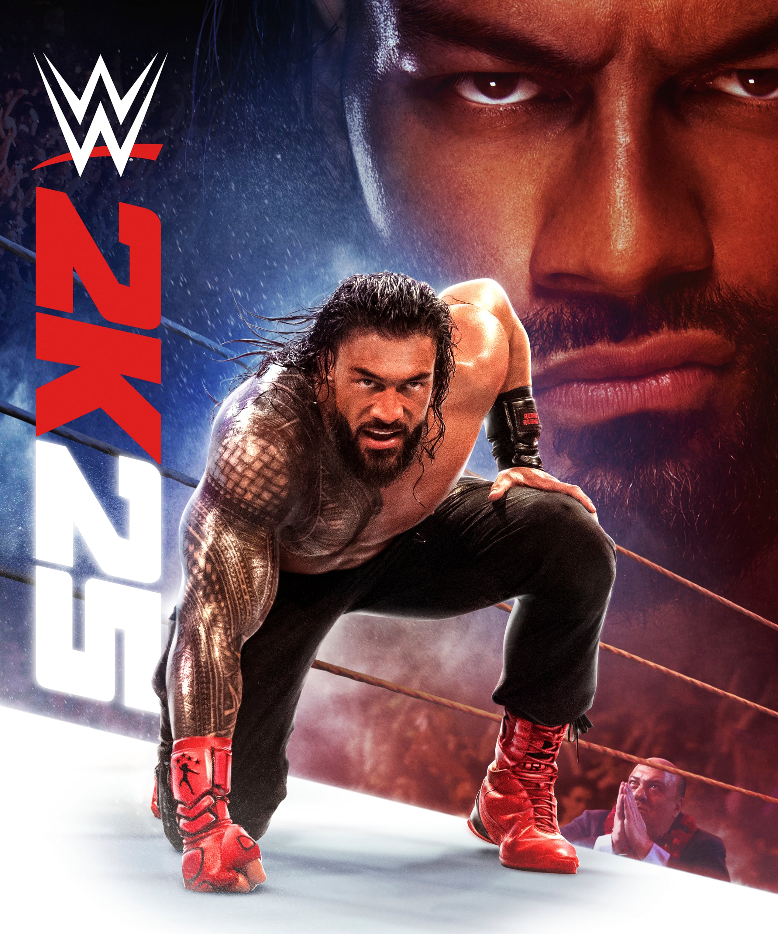 Esta imagen provista por 2K muestra a Roman Reigns en la portada del WWE 2K25, un juego que estará disponible para el 14 de marzo.