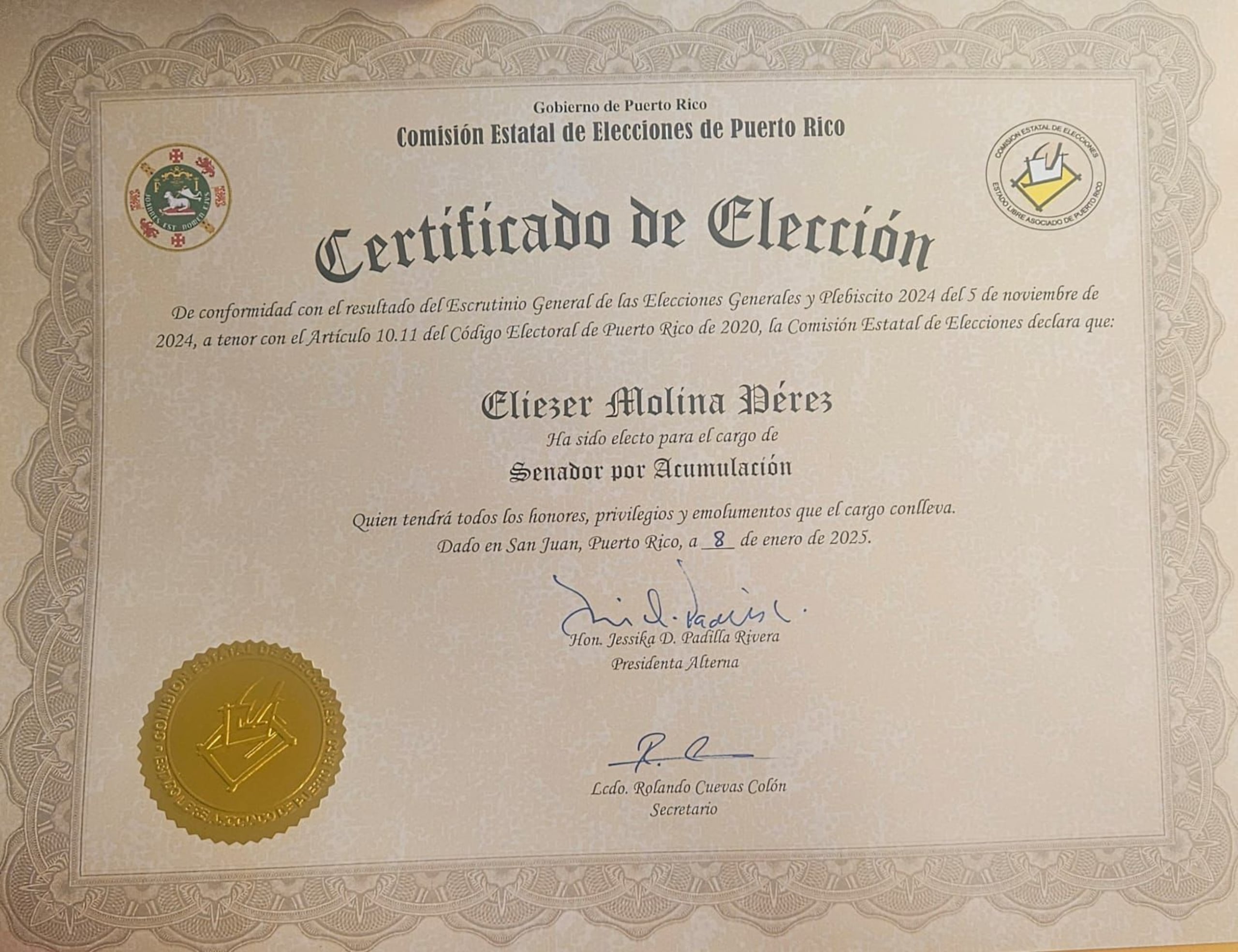 Molina Pérez presentó una captura de pantalla del documento durante una transmisión en vivo en sus redes sociales.