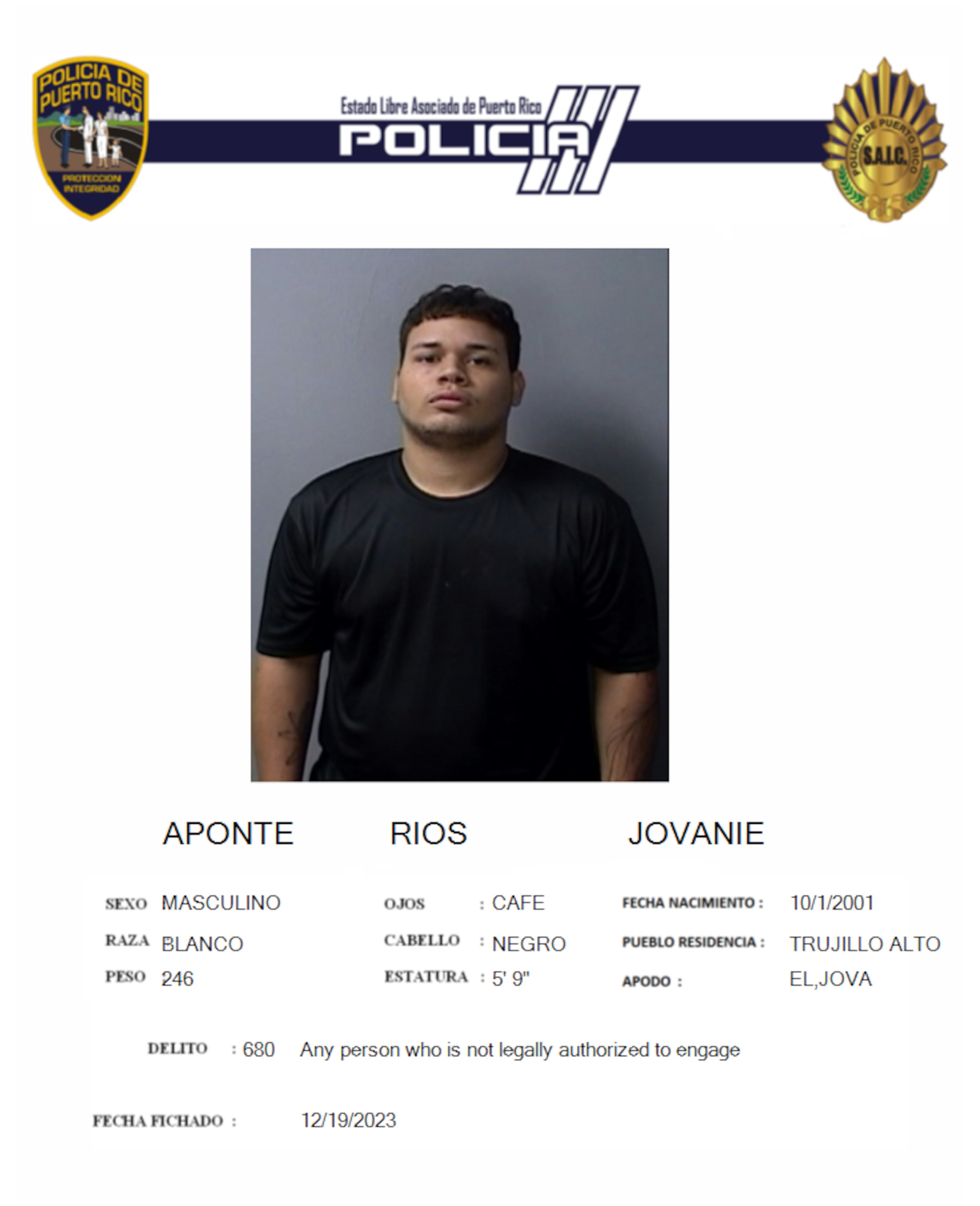 Jovanie Aponte Ríos fue sentenciado a 50 años de prisión por el asesinato de su hijastra y agresión sexual.