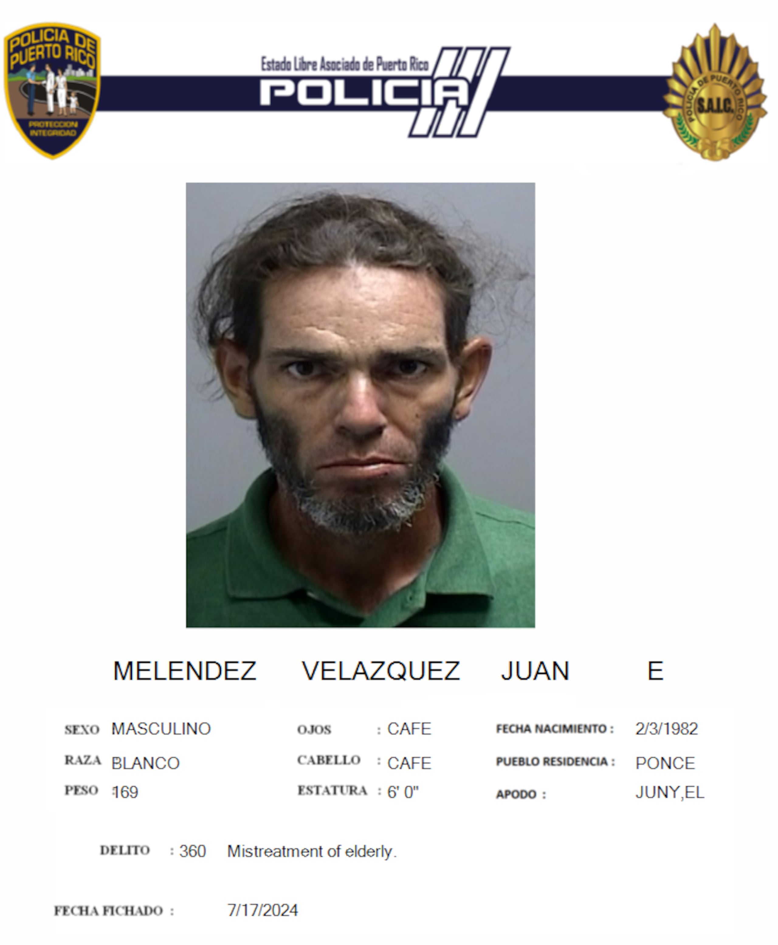 Juan E. Meléndez Velázquez enfrenta cargos por maltrato a su progenitora.