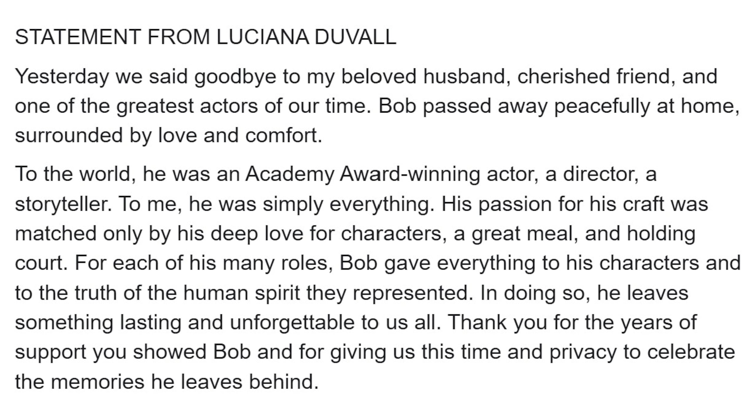 Luciana Duvall compartió una publicación en las redes sociales del actor.