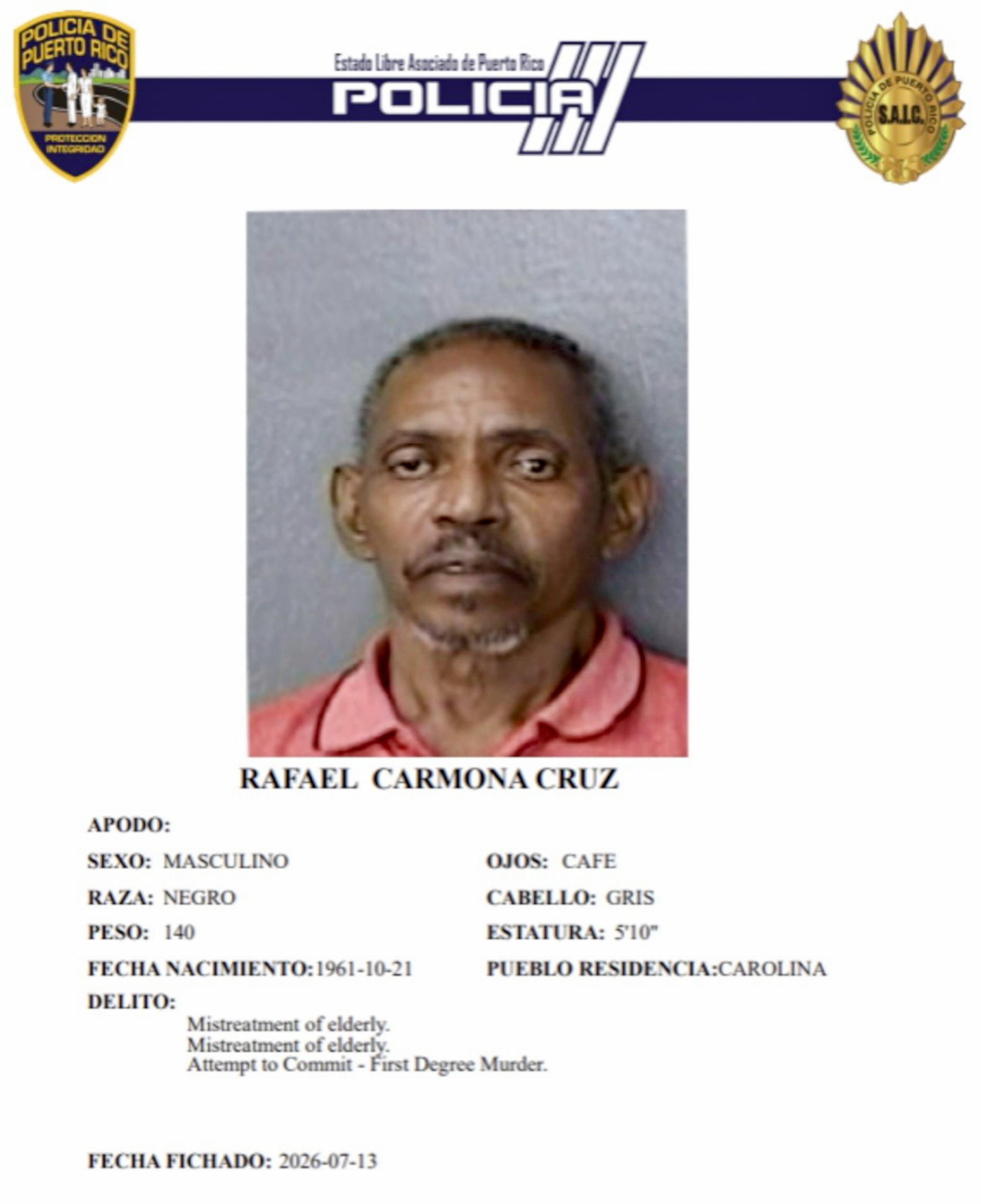 Rafael Carmona Cruz fue acusado por tentativa de asesinato, por la presunta agresión con un tubo a un hombre de 64 años.