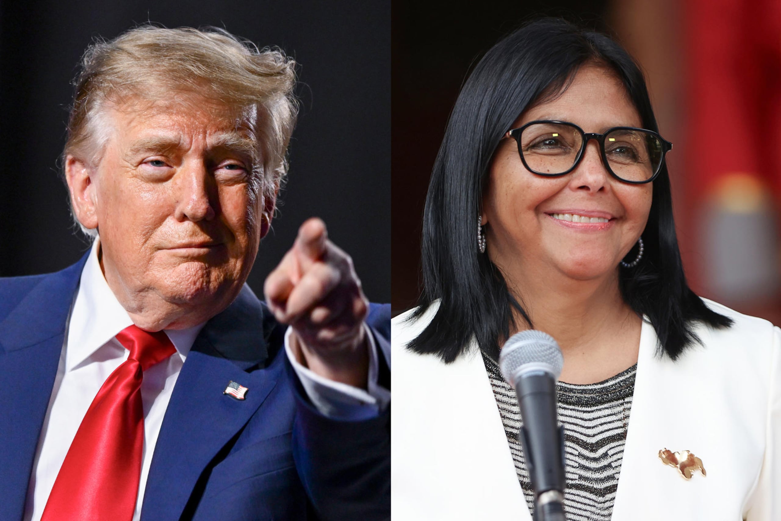 El presidente de Estados Unidos, Donald Trump (i), y de la presidenta encargada de Venezuela, Delcy Rodríguez.