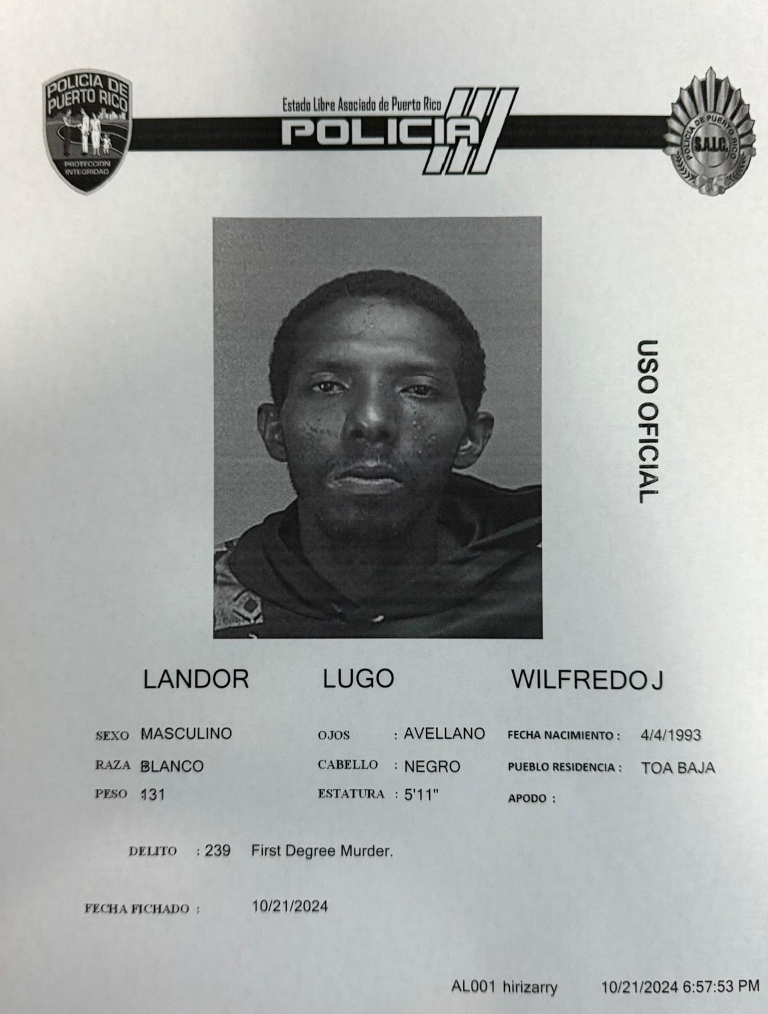 La vista preliminar contra Wilfredo Landor Lugo fue pautada para el 31 de octubre.