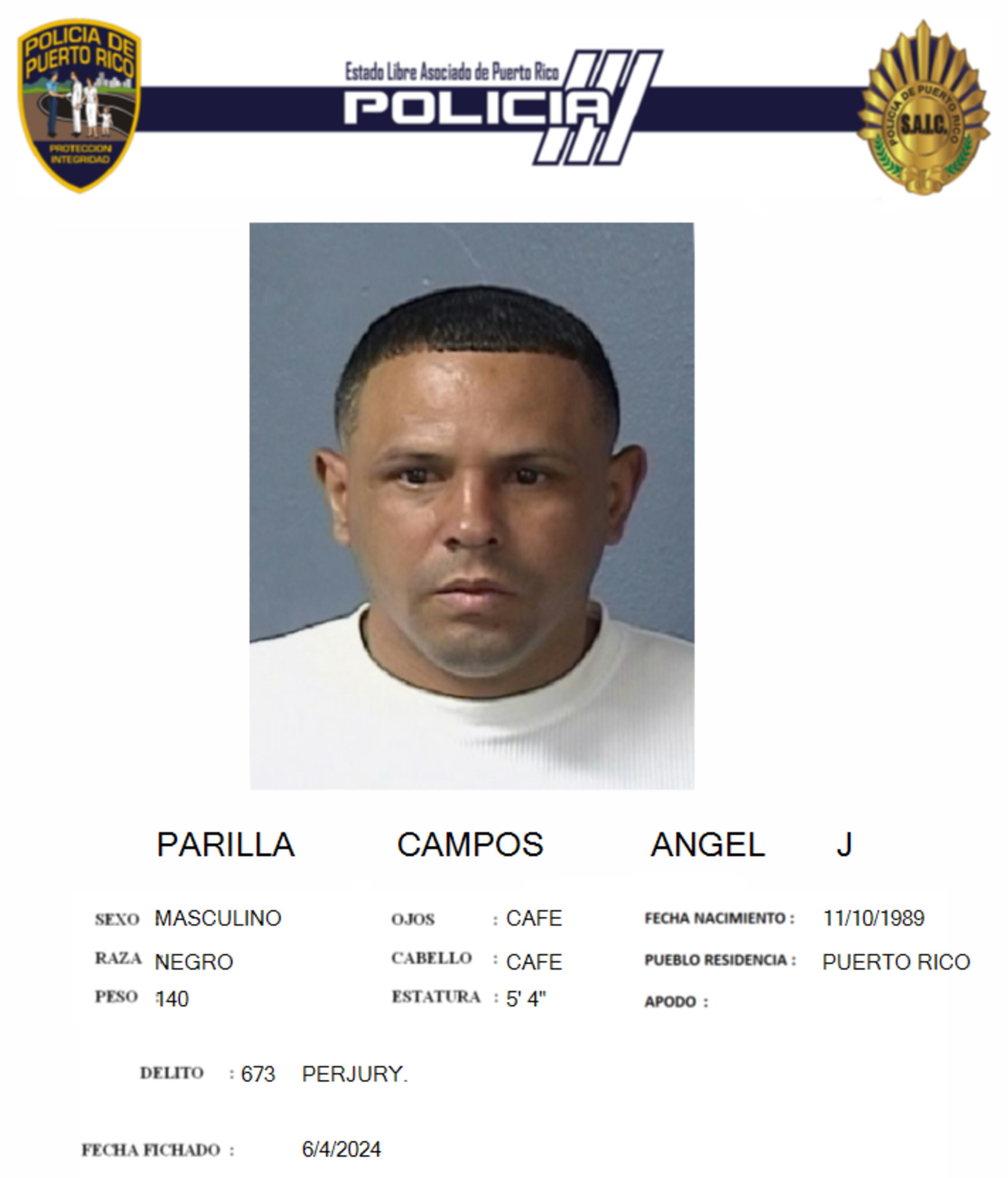Ángel J. Parrilla Campos enfrenta cargos por entregar documentos falsos en su solicitud de una licencia de armas y perjurio.