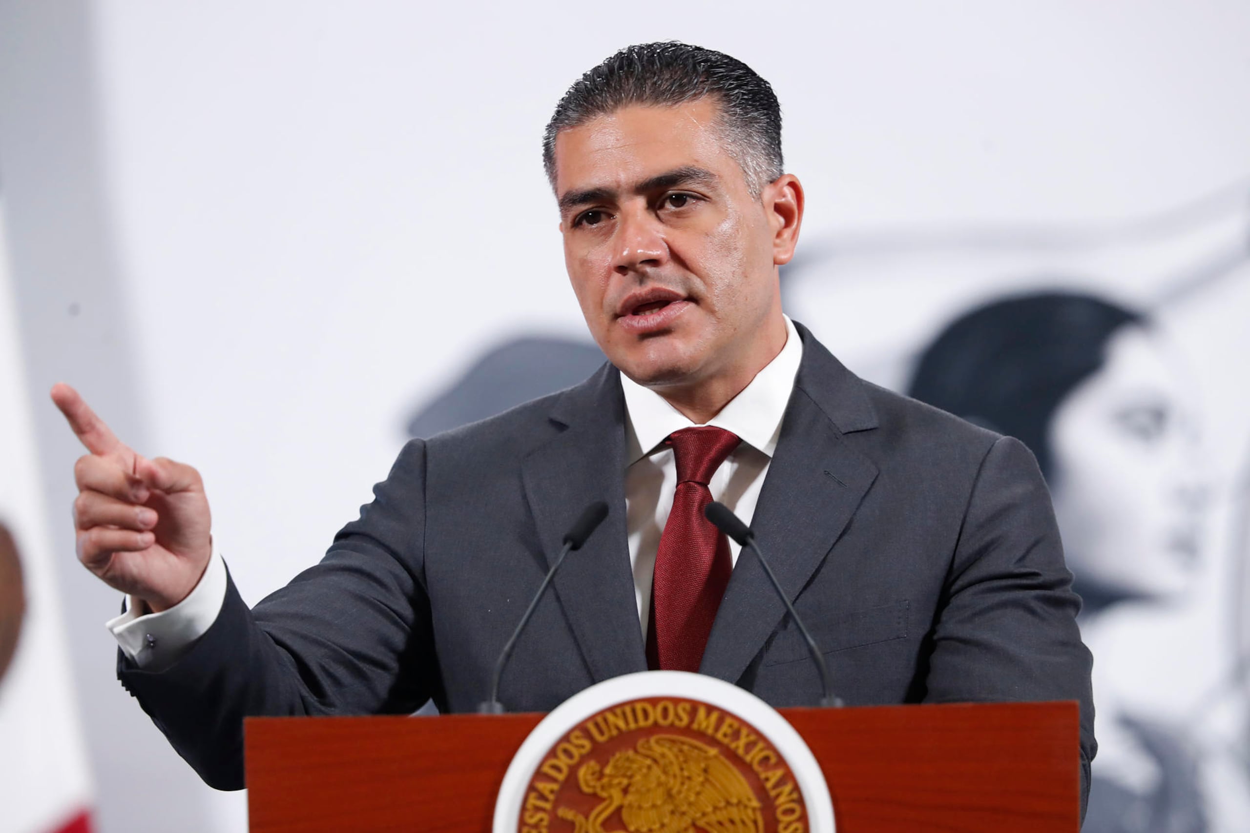 Fotografía de archivo del titular de la Secretaría de Seguridad y Protección Ciudadana (SSPC) Omar García Harfuch, hablando durante una rueda de prensa en el Palacio Nacional de la Ciudad de México.