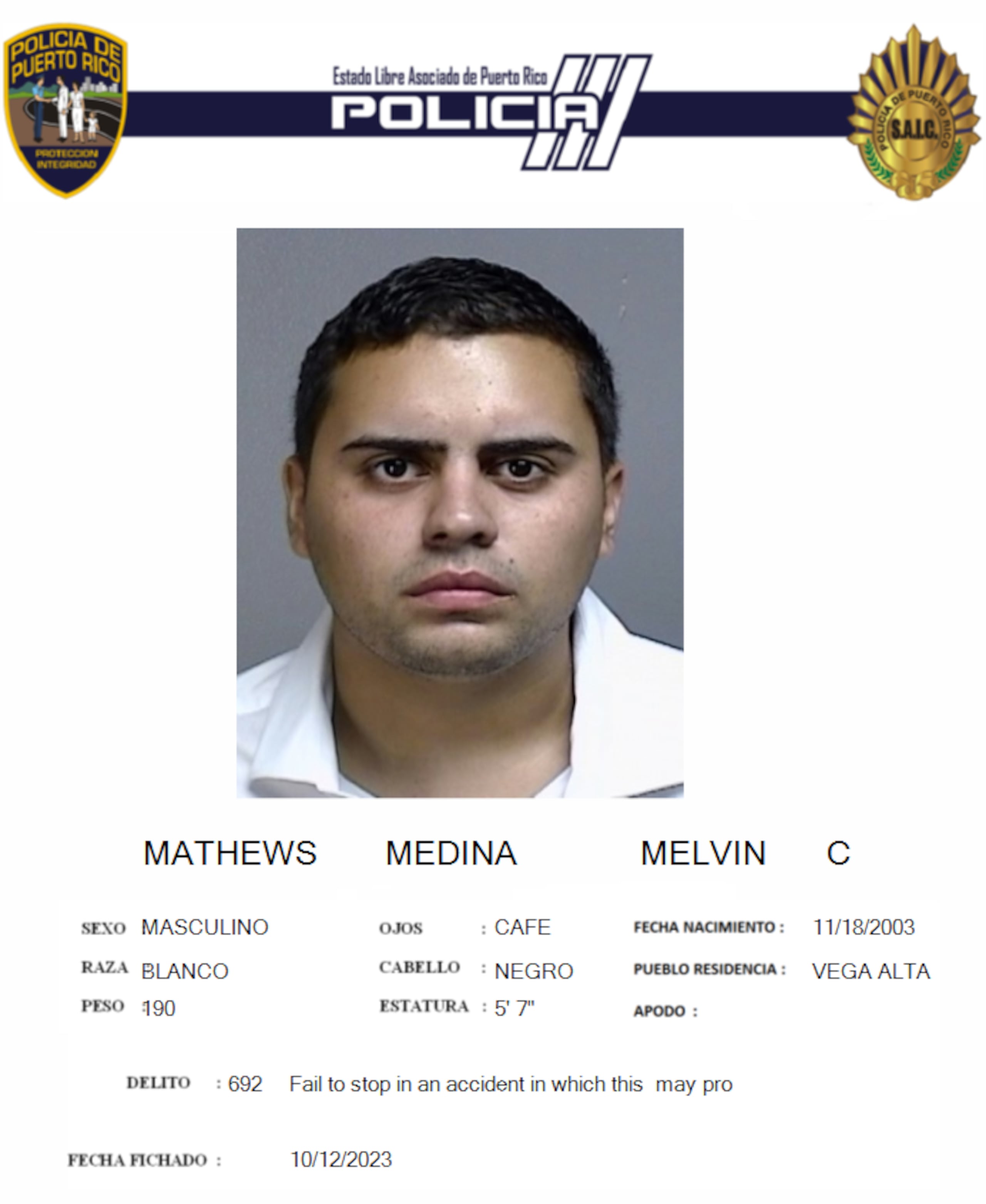 Melvin C. Mathews Medina hizo alegación de culpabilidad por ocasionar la muerte a una masajera en un accidente de tránsito.