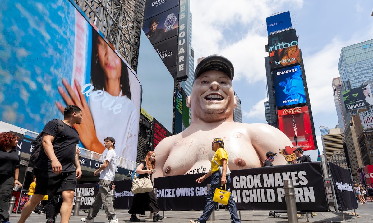 A giant Elon Musk takes Times Square