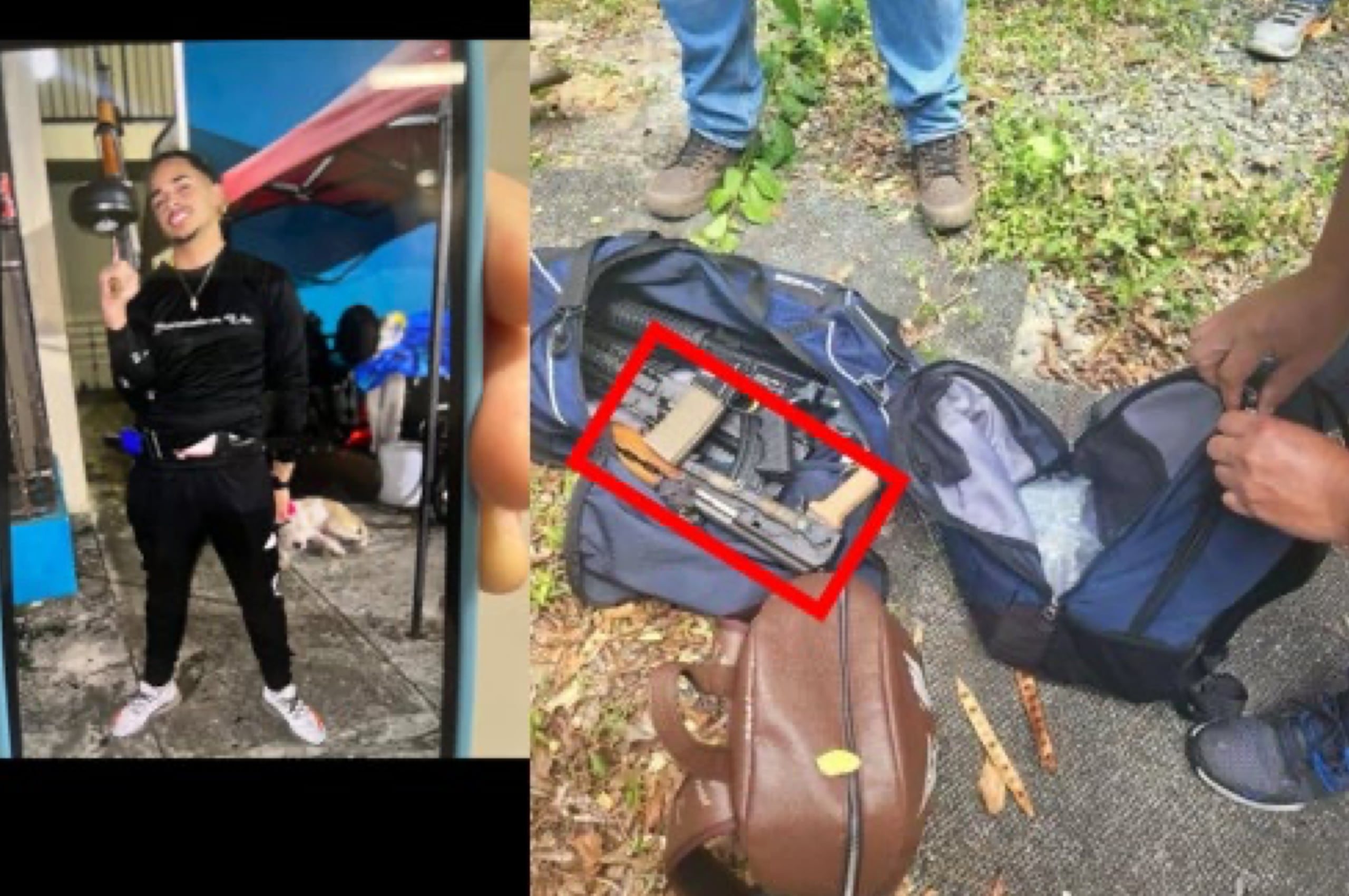 Foto incluida por la Fiscalía federal en una moción, indicando que a la izquierda se ve a  Eli Yaniel Couvertier Pollock sosteniendo un arma que tiene "características similares" a una de las encontradas en el residencial Sabana Abajo de Carolina tras el asesinato del sargento Eliezer Ramos Vélez.