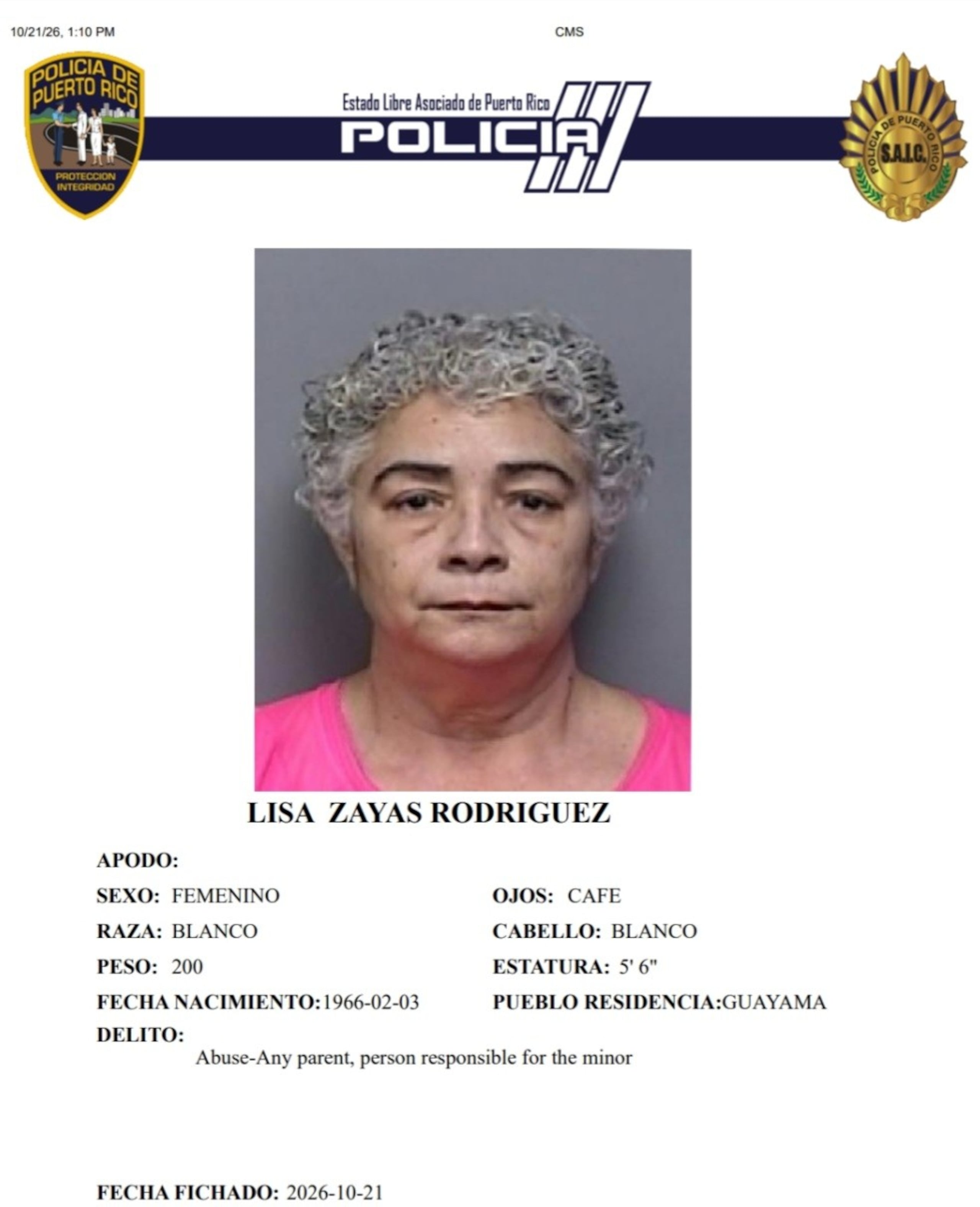 Lisa Zayas Rodríguez, enfrenta un cargo de maltrato de menores contra una niña que estaba al cuidado en un hogar sustituto del Departamento de la Familia.