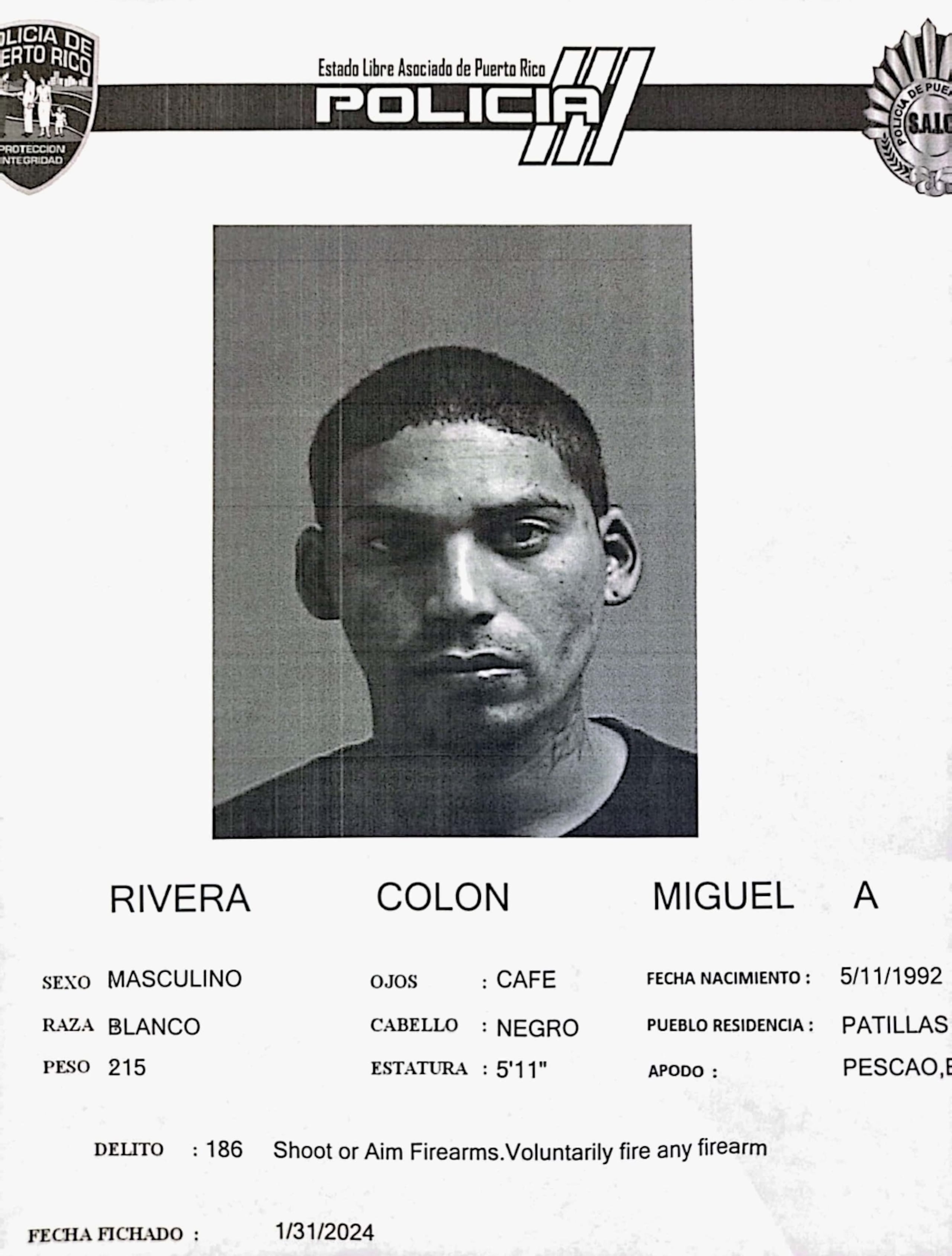 Miguel A. Colón Rivera fue ingresado a la cárcel de Bayamón.