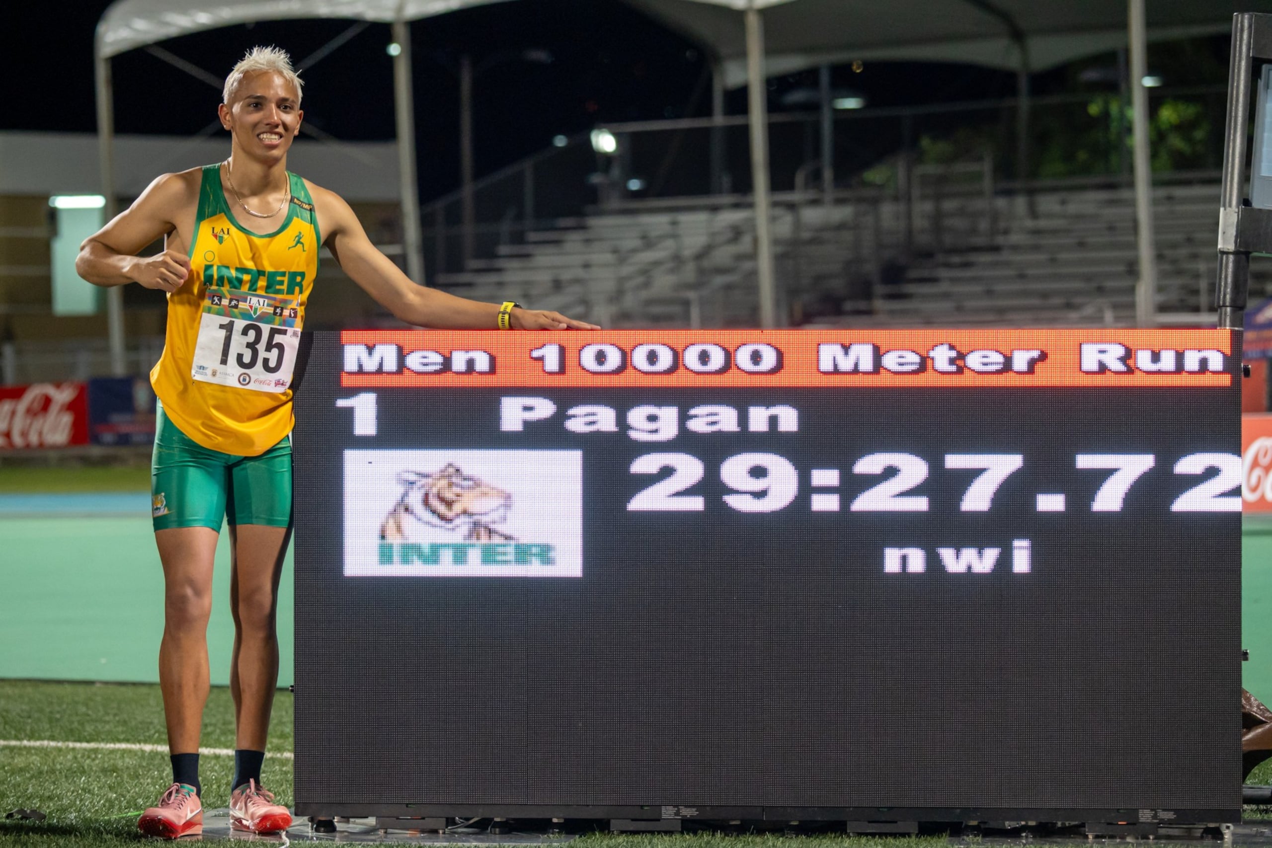 Héctor Pagán, de la Inter, realizó tiempo de 29:27.72 minutos para establecer un nuevo récord en los 10,000 metros.